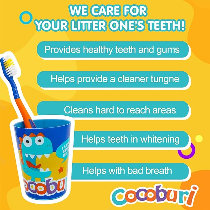 Dinosaurs 4-Piece Toothbrush Set Kid's Toothbrush Set Kids Travel Set Toothbrush, Toothbrush Cap, Cup Included and Carry Bag