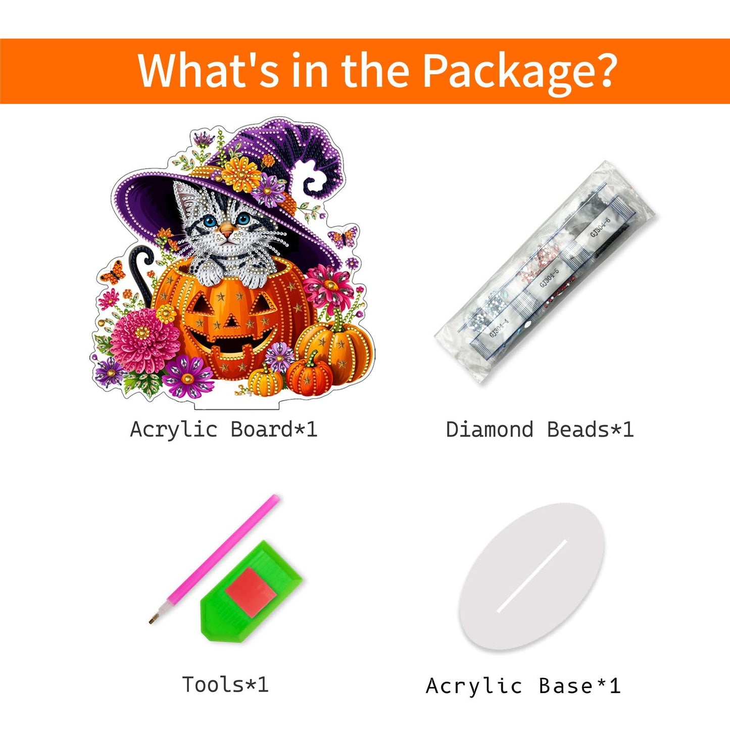 VODAPYC Halloween Diamond Art Tabletop Painting Kit, DIY Stand Up Double Sided Special Shaped Diamond Painting Desktop Ornament(Halloween-Cat)