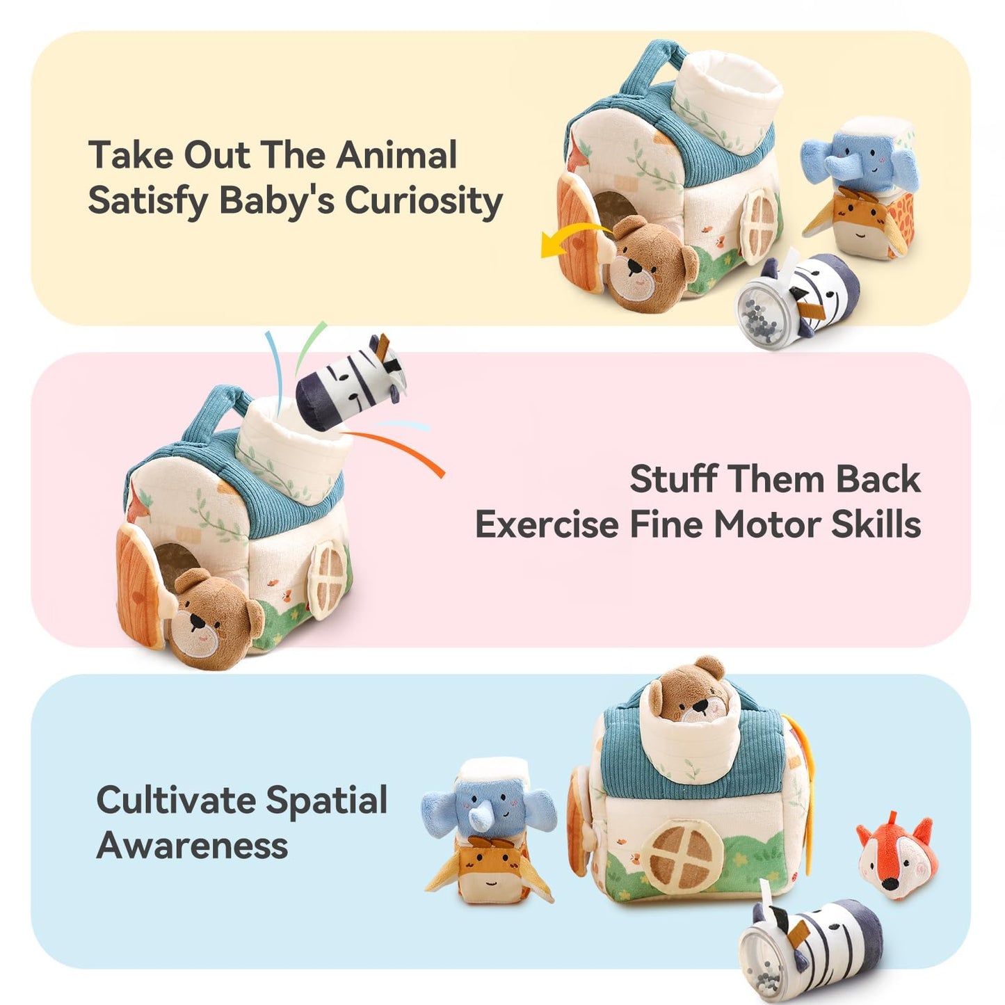 Youuys Sensory Toys 2 Sets, Baby Tissue Box Toy & Soft Stuffed Animal Set