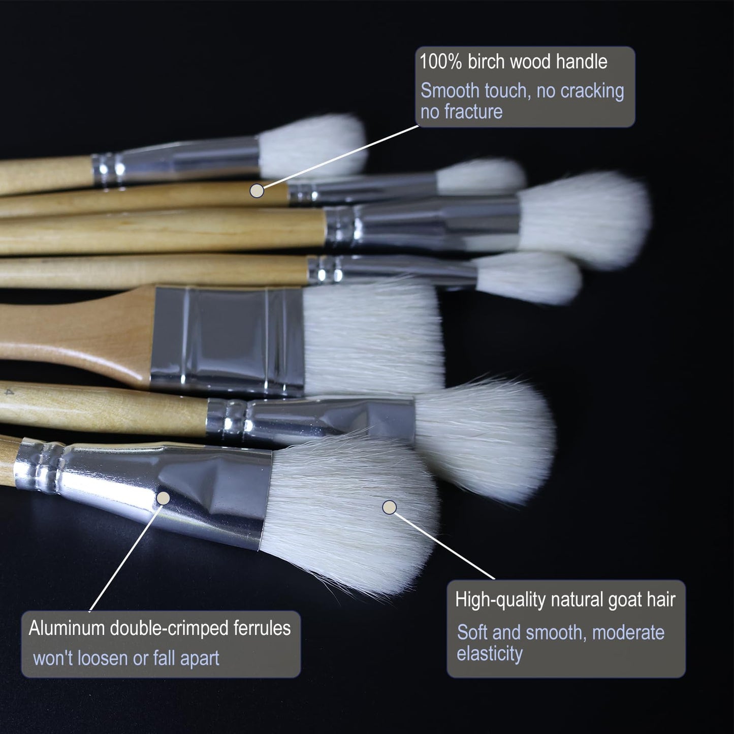 GACDR Gilding Brush Set, 7 Pieces Versatile Goat Hair Blending Mop Brushes for Acrylic Painting Wartercolor Foil Gold Leaf Flakes Sheets