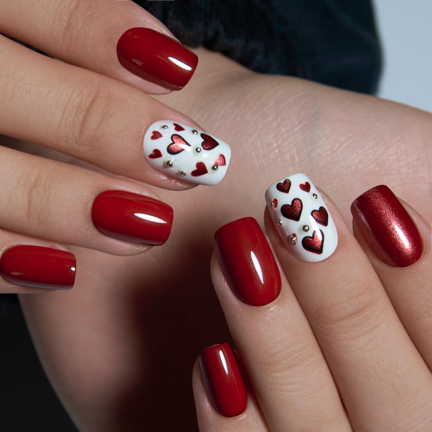 CurvLife Press On Nails Stick On Nails Short Fake Nails Design Acrylic Nails Stick On Nails Tips False Nails For Women Nail Kit(red love, Medium)