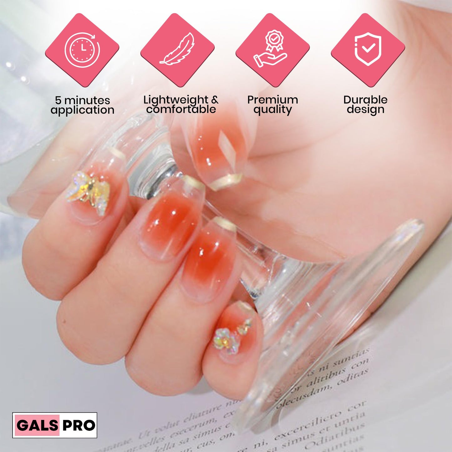 GALSPRO Short Press on Nails - Set of 24 Fake Nails with Designs in 12 Different Sizes for Perfect Fit, Cute False Nails Kit for Women with 0.07oz Nail Glue (SHINY GLAM COFFIN SHAPE, Short)