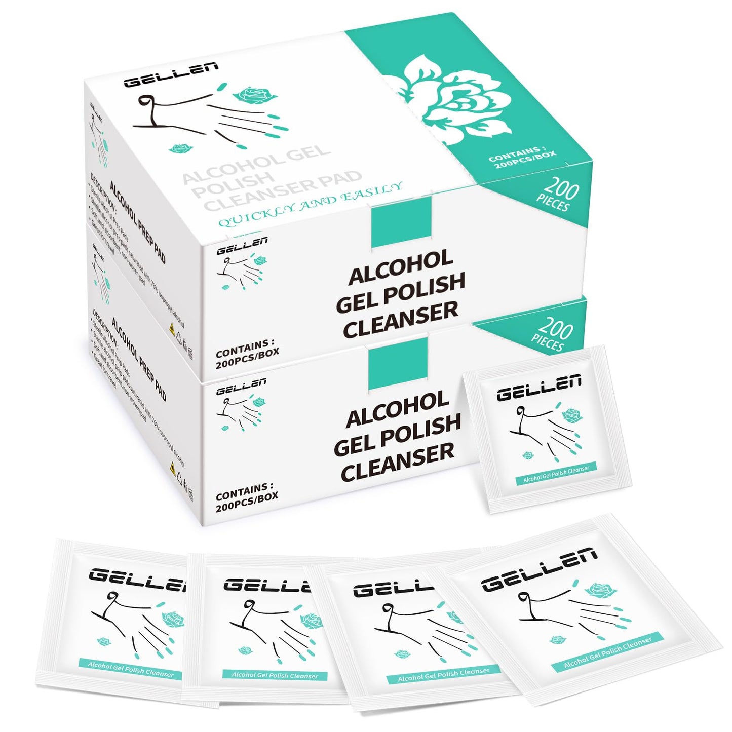 Gellen 400 Pack Nail Prep Cleanser Pads, Alcohol Pads for Nails, Individually Wrapped Nail Prep Pads, Lint-free Tacky Layer Residue Wipes for Acrylic & Builder Gel Polish Press-ons