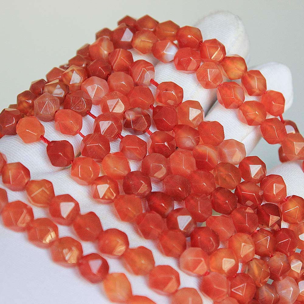 MJDCB Best Sellers Natural Stone Beads Faceted Polygon Red Agate Crystal Energy Stone Healing Power for Jewelry Making(8mm)