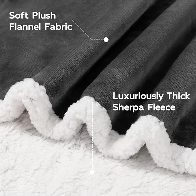 BEAUTEX Sherpa Fleece Throw Blanket Twin Size for Couch - Thick and Warm Blanket for Winter, Fluffy Flannel Plush Twin Blanket, Fuzzy Grey Cuddle Blankets for Couch Bed Sofa (60" x 80", Grey)