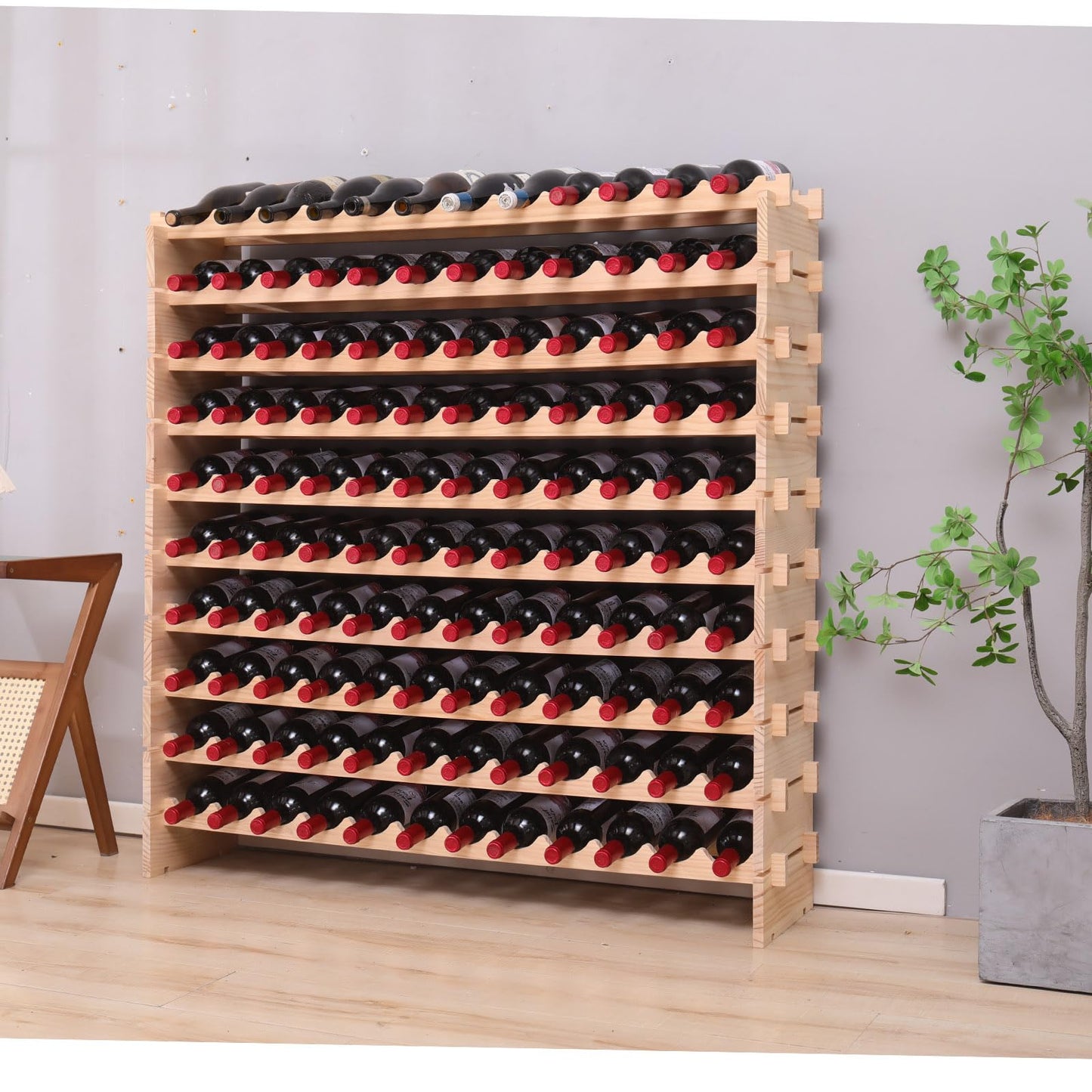 fdjamy Wine Rack freestanding Floor Cabinet 144bottle Wood Stackable Storage Modular Wine Holder Display Shelves ﻿