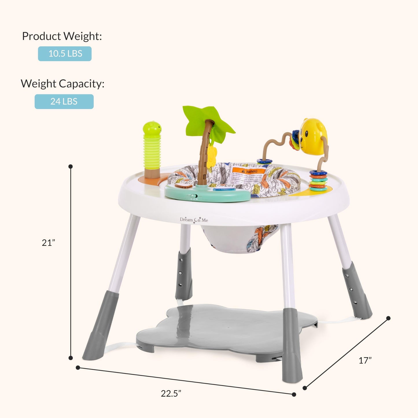 Dream On Me Curio Sit N Seek Baby Activity Center in Mint, 2 in 1 Activity Center and Play Table with 3 Detachable Toys and Music, 3 Level Height Adjustable Positions