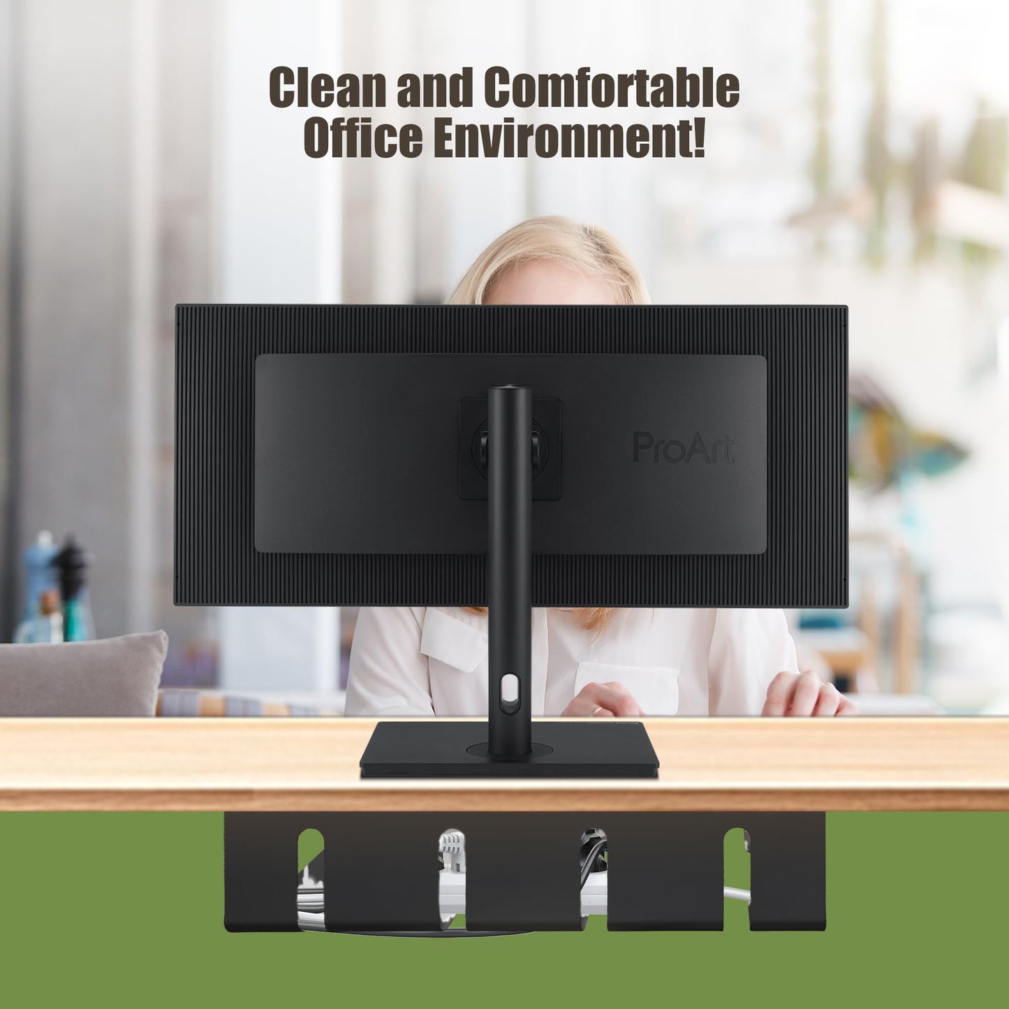 Desktop Metal Cable Management Tray 40x10x11cm - Multipurpose, Movable, No-Assembly Organizer - Modern Minimalist for Office Desks (Black)