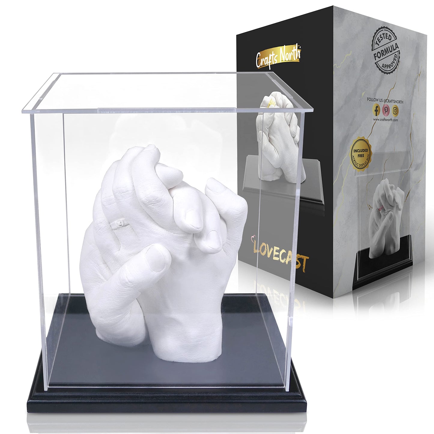 Crafts North Hand Casting DIY Kit for Couples | Complete kit with Acrylic Display, Wooden Base, and Step-by-Step Guide to Create a Perfect Hand molding Christmas Gift