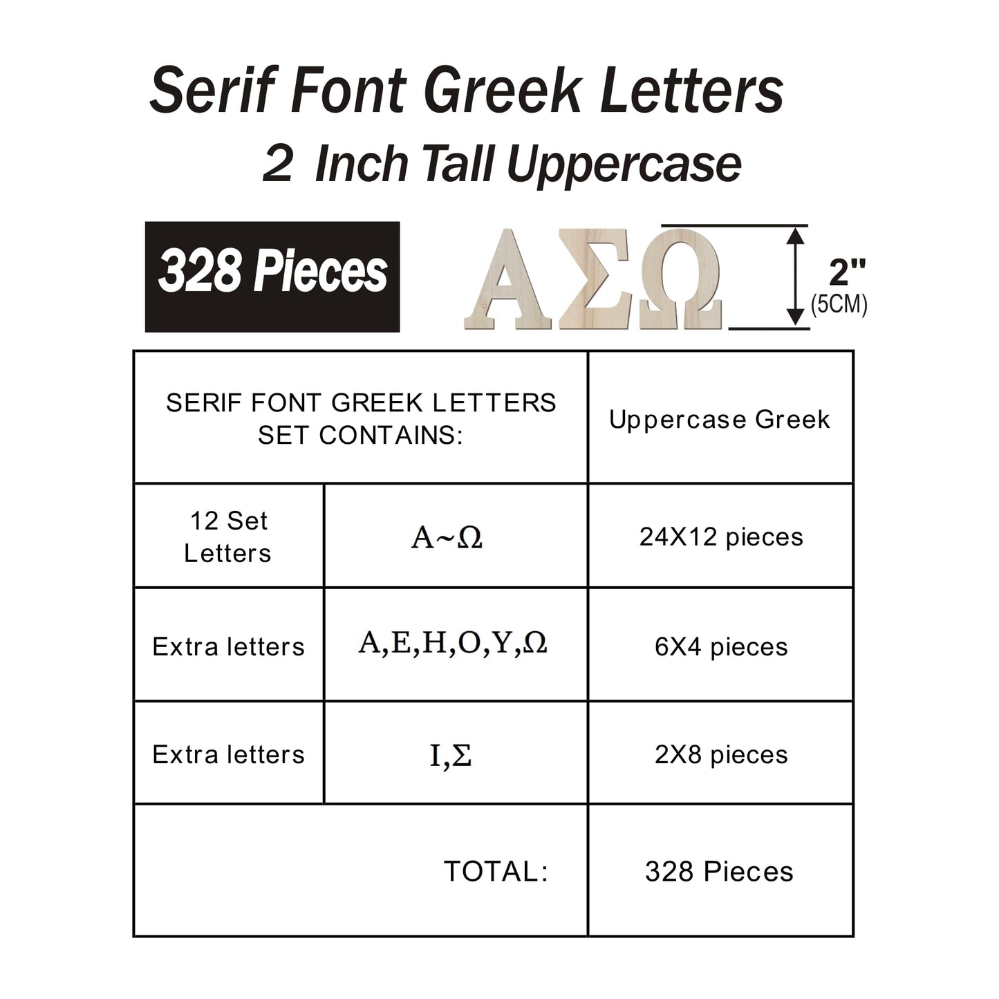 2 Inch 328 Pieces Wooden Greek Letters Bold Font Unfinished Wood Greek Alphabets for Small Paddles Embellishment/Sorority/Fraternity/DIY Project/Learning/Wall Decor