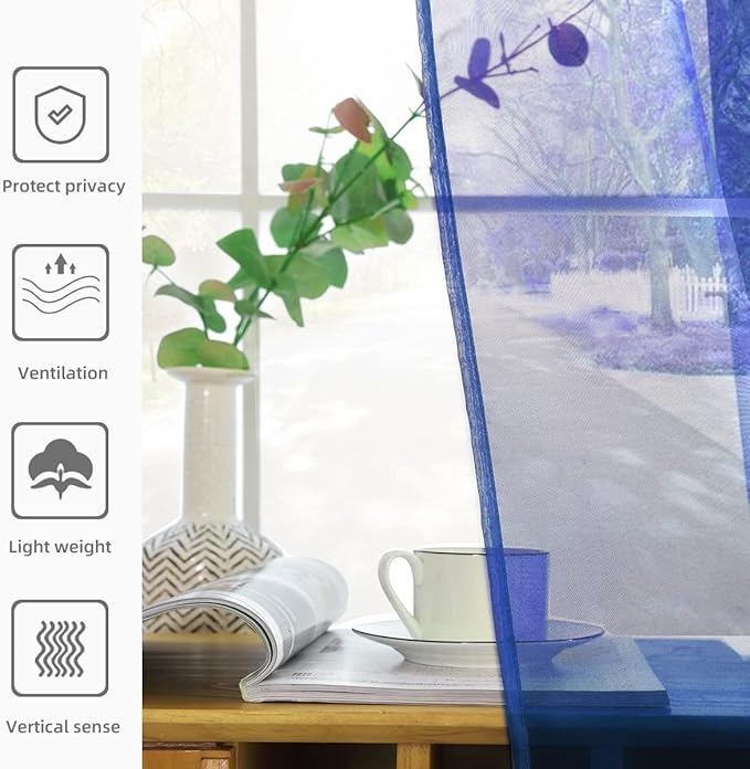 SpaceDresser Sheer Voile Window Treatment Rod Pocket Curtain Panels for Kitchen Bedroom Living Room Drapes Sunlight Filtering Privacy Semi Home Decor Assorted Colors Sizes (Sapphire, 52 W x 84 L)