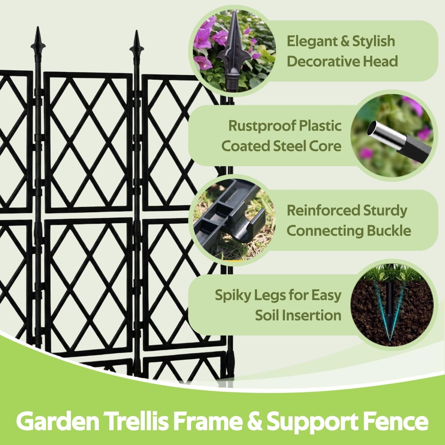 Jesosia Garden Trellis for Climbing Plants Outdoor - 65" PE-Coated Metal Pipes & Plastic Grids Rose Wall Trellis Frame - Sturdy Privacy Screen Plant Support Fence for Flowers Vines Vegetables