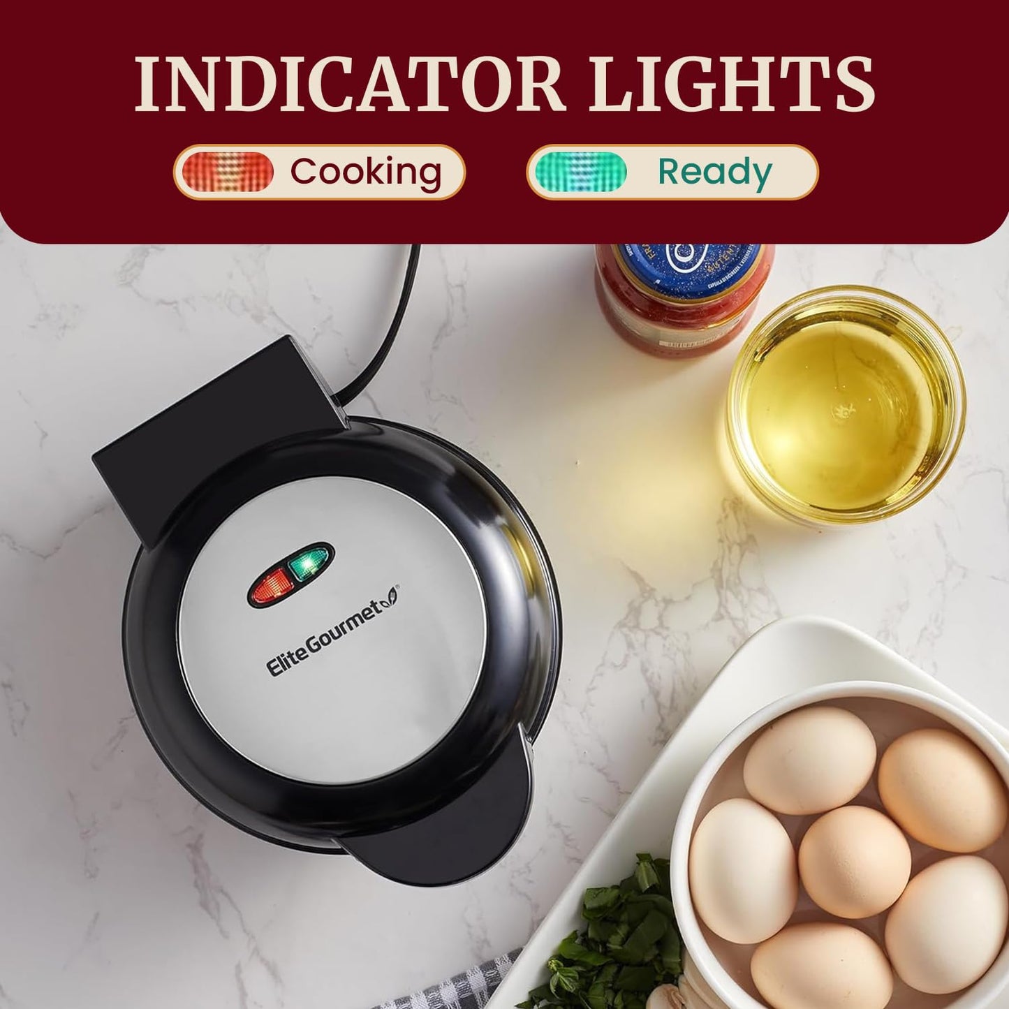 Elite Gourmet EOM205 Non-Stick Omelet Frittata Snack Pocket Maker for 2 Individual 6.5" Omelets, Stainless Steel and Black
