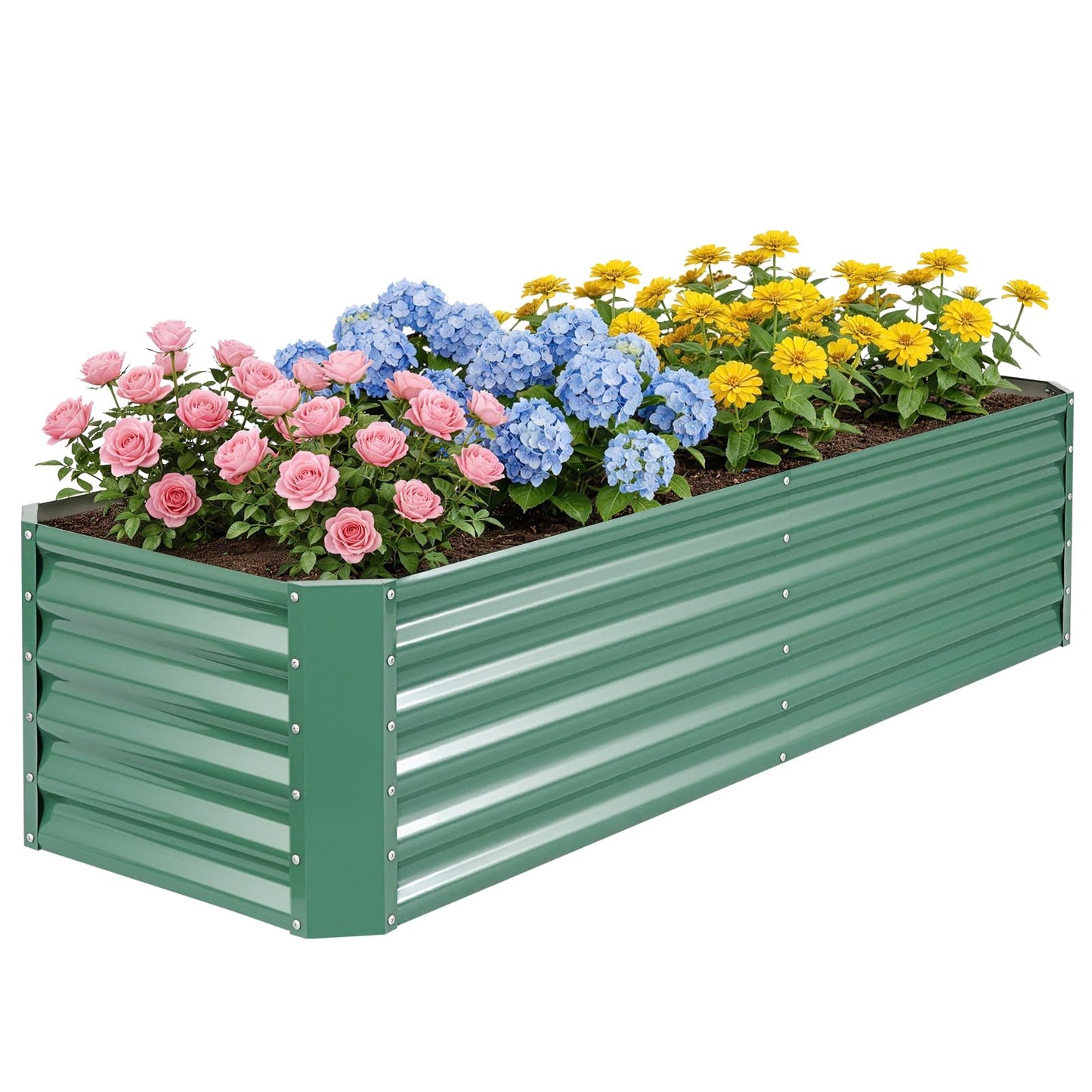 ZORMY 6×2×1.4ft Galvanized Raised Garden Bed Kit, Metal Planter Boxes Outdoor, High Raised Beds for Vegetables, Fruits, and Flowers - LotusGreen