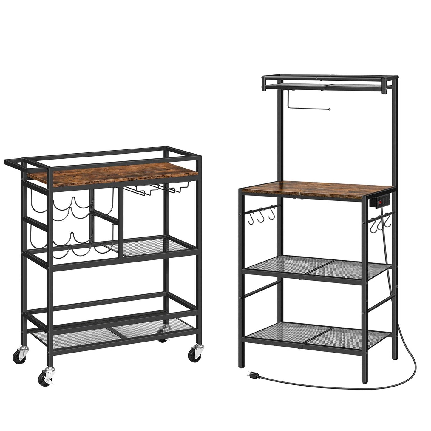 MAHANCRIS Bar Cart for Home and Bakers Rack with Power Outlet Bundle, Microwave Stand, RCHR6101-BRHR36E01