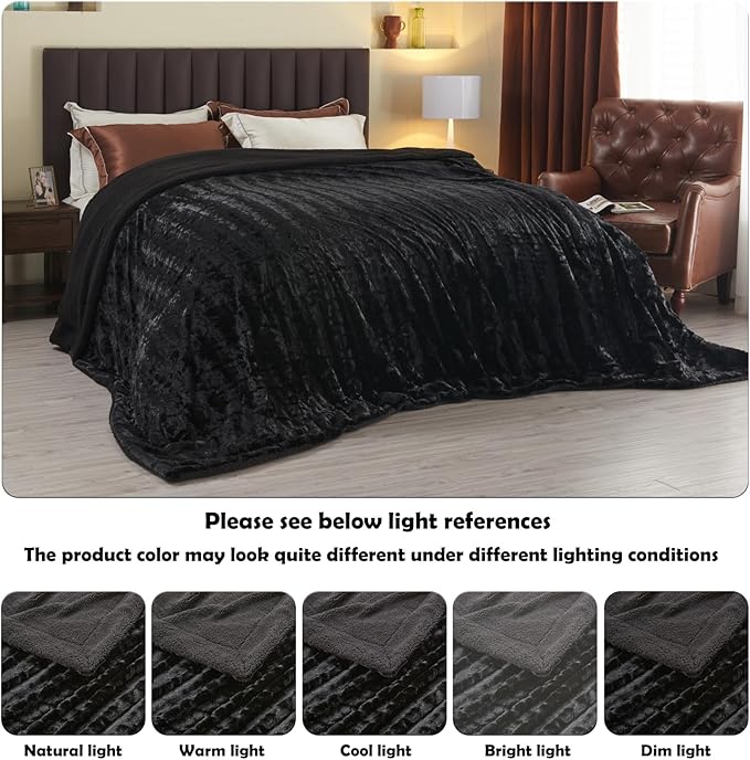 NEWCOSPLAY Super Soft Faux Fur Blanket Twin Size Black Sherpa Fuzzy Plush Warm Blanket for Sofa Bed (Black, Twin(60"x80"))