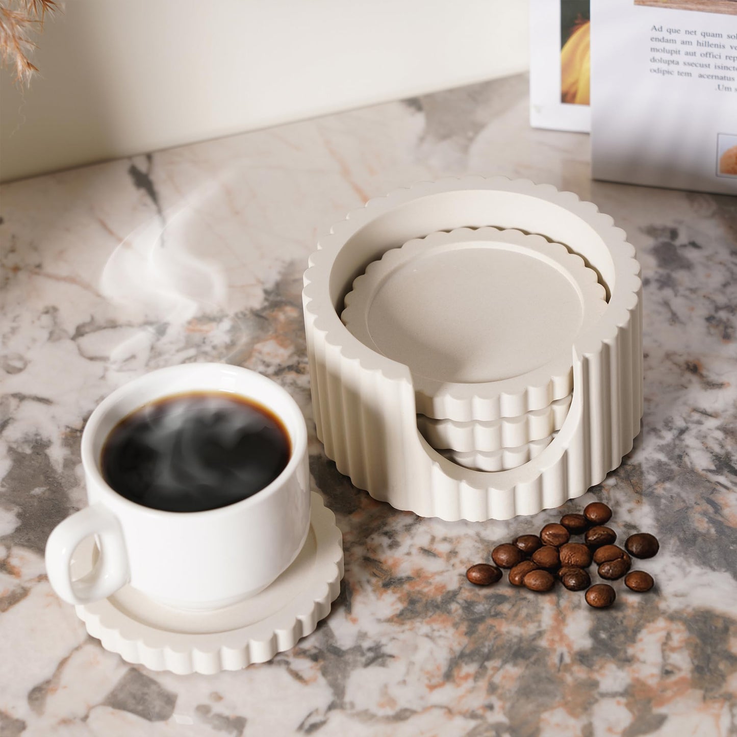 Decorative Coffee Table Ottoman Tray with Coasters | Modern Neutral Home Decor Accent | Console Table Decor | Kitchen Table Centrepiece | Luxury Apartment Decor | Decorative Centerpieces for Tables