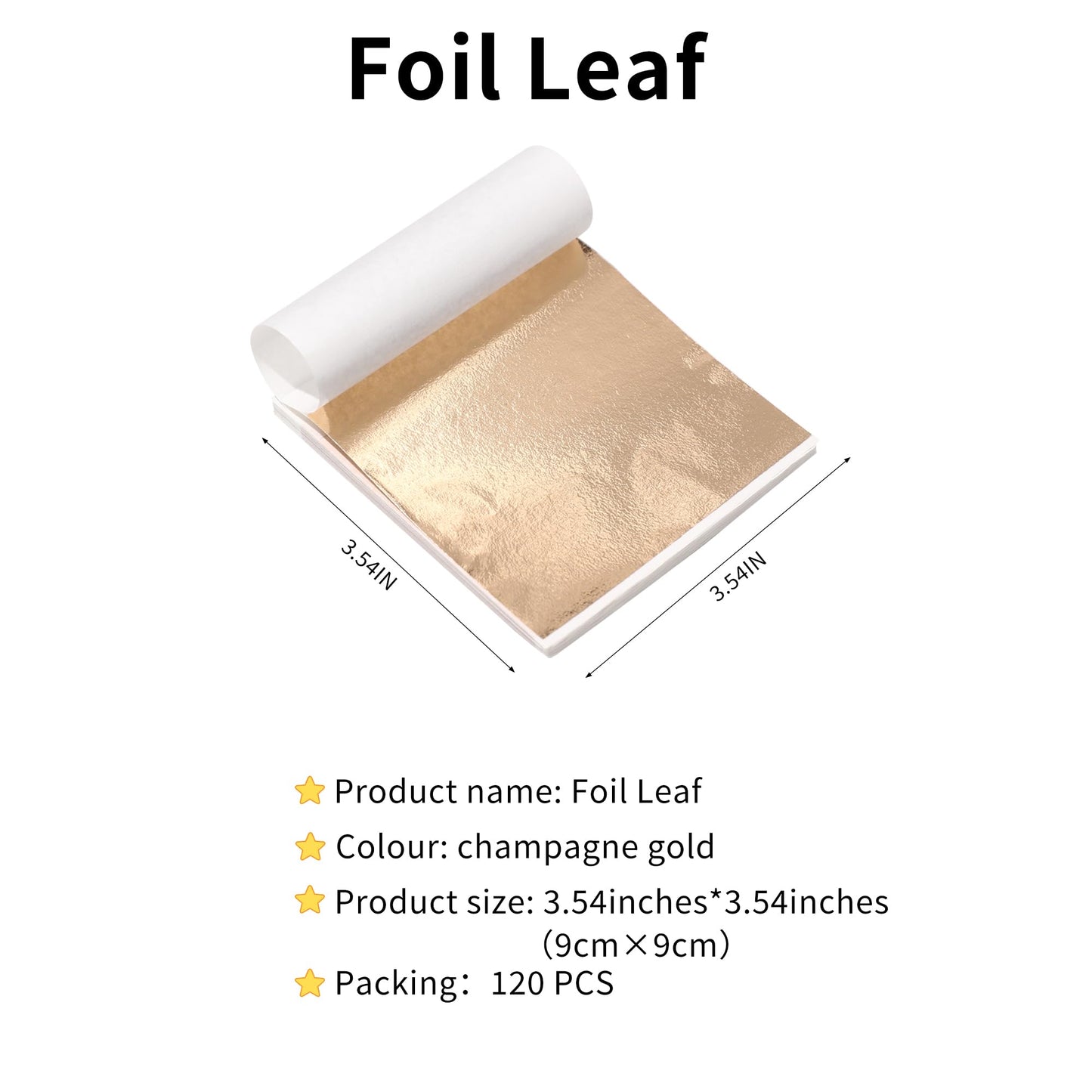 120 Pcs Champagne Gold Imitation Gold Leaf Sheets, 3.54x3.54 Inches Foil Sheets for Crafts, Sculptures, Furniture, Art Decorations, Gilding, Nails & Paintings