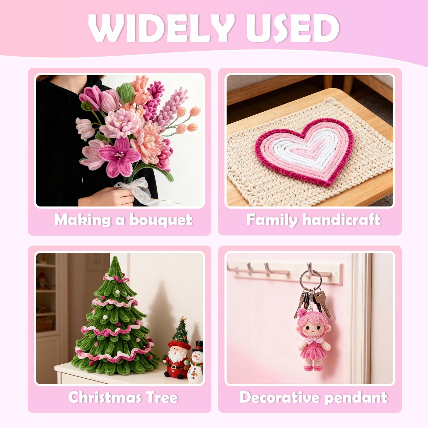 Yinsun 400 Pcs Pipe Cleaners Craft Set, 4 Colors Pipe Cleaners Flowers Kit, Chenille Stems Bulk for DIY Handmade Bouquet, Creative Gift with Stems, Tapes, Stamens, Glue Sticks, Ribbons
