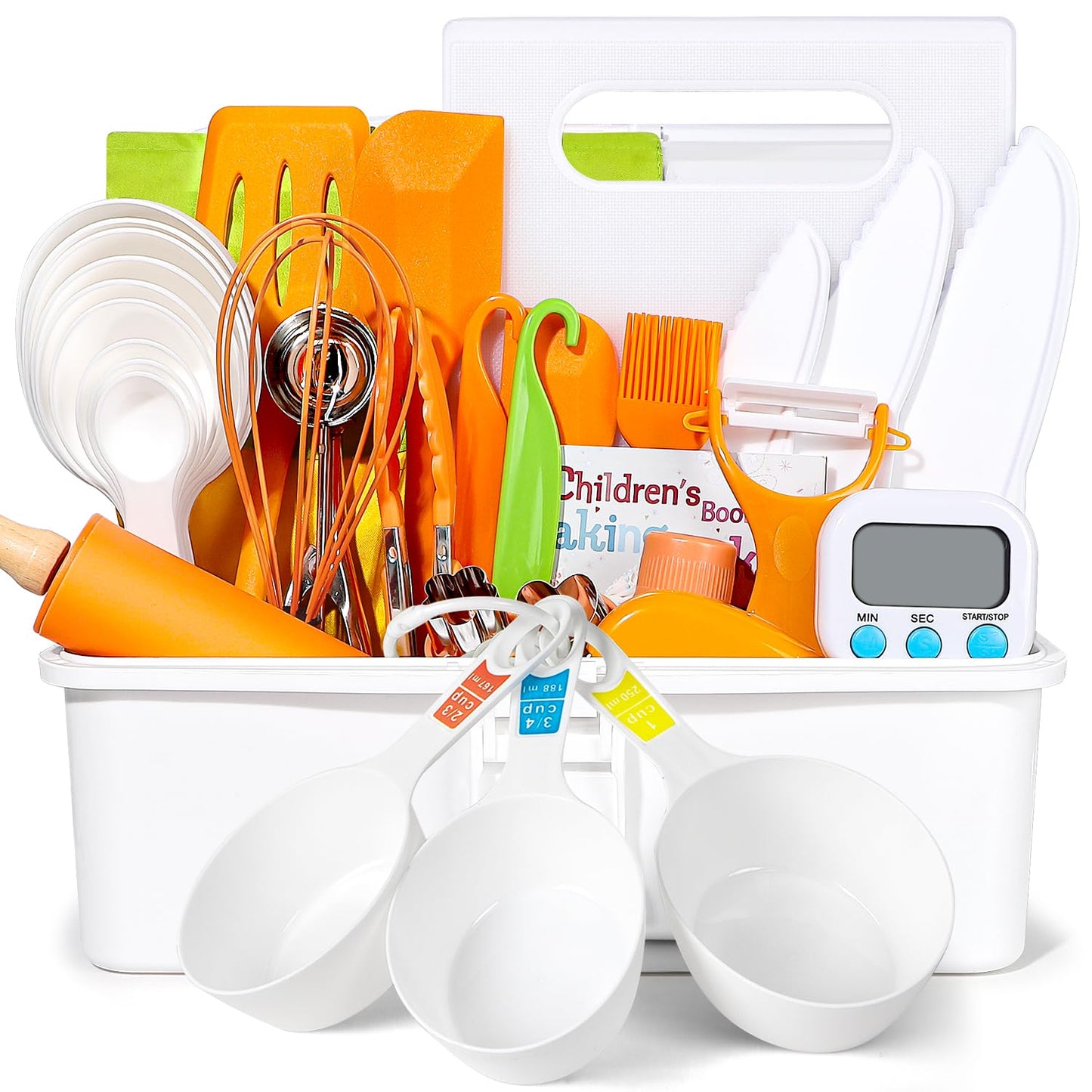 Kids Cooking Sets Real, Kids Cooking and Baking Gift Set with Storage Case Timer Kid Safe Knives Cutting Board, Toddler Real Kitchen Accessories, Birthday Gifts for Girls Boys Age 3 - 8