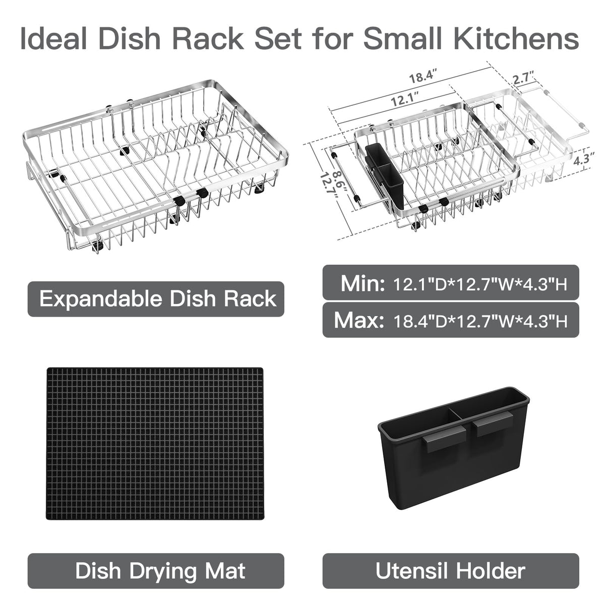Dish Drying Rack Over The Sink with Utensil Holder