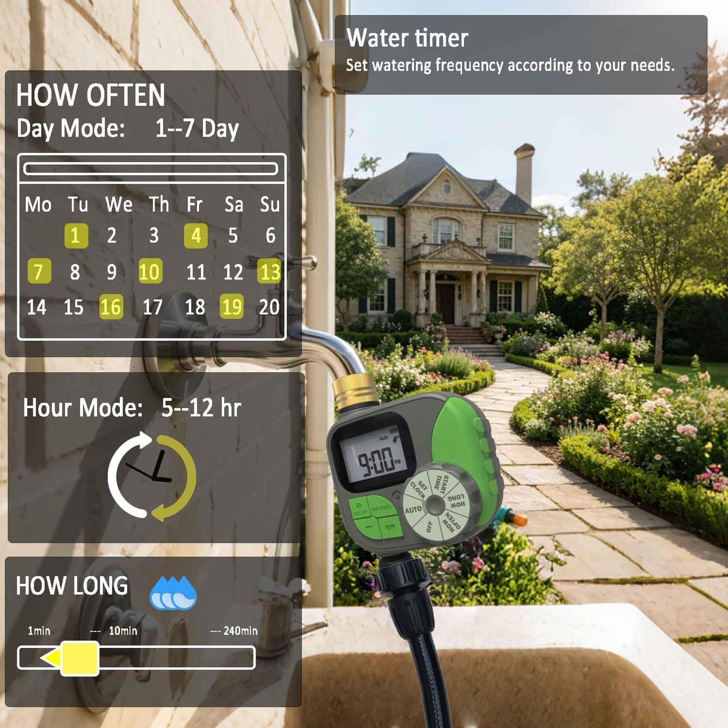 Drip Irrigation System with Water Timer for Garden,Main ID 1/2inch 16.5Ft and 1/4inch 96Ft Water Hose, Watering System Sufficient Water Pressure, Irrigation Dripper Waterflow Evenly Easy DIY