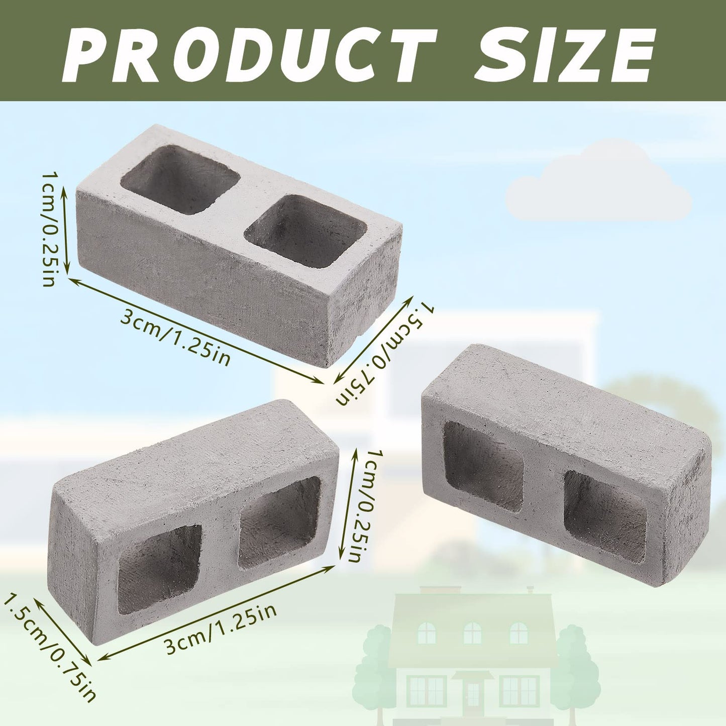 Civaner 50 Pcs Miniature 1/12 Scale Mini Bricks Concrete Tiny Dollhouse Accessories for Kitchen Garden Landscaping Model Architect Buildings DIY Construction Office Desk Toys Supplies (Gray-Square)