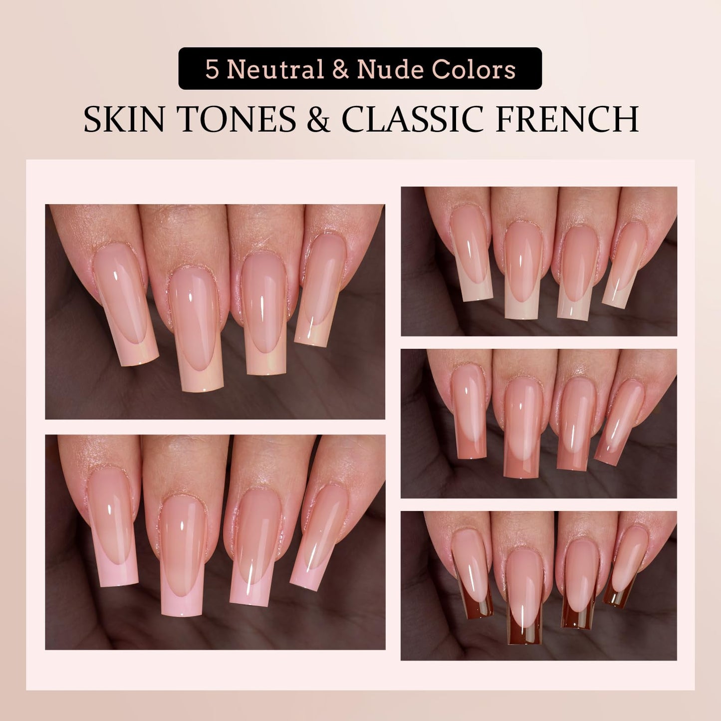 BTArtboxnails XCOATTIPS Press on Nails - French Tip Press on Nails Long Square, Skin Tones Soft Gel Nails False Nail Tips, Soak Off Acrylic Nails Extensions