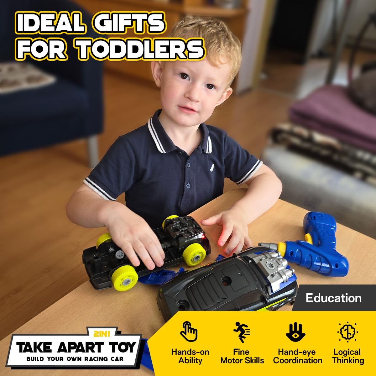 GILOBABY 26 Pieces Take Apart Toys for Boys, Racing Car with Electric Drill, Sounds & Lights, Building Stem Toys for Kids, Gifts for 3 4 5 Year Old Boys Learning Educational Toys
