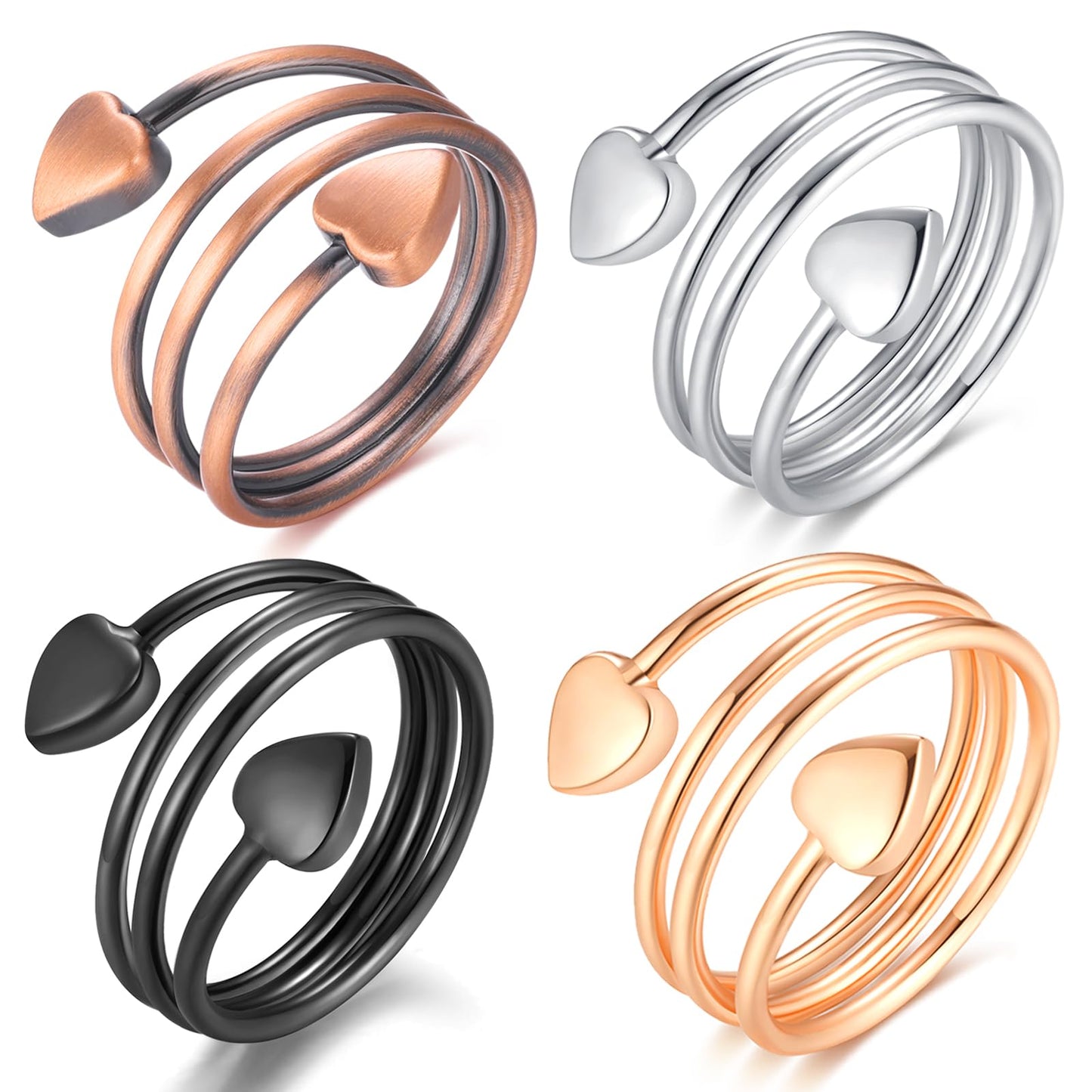 Vicmag Copper Magnetic Ring for Women, Magnetic Rings Ladies Fingers Thumb 100% Solid Pure Copper Jewelry Gift Adjustable(4PCS Rose Gold+Silver+Black)