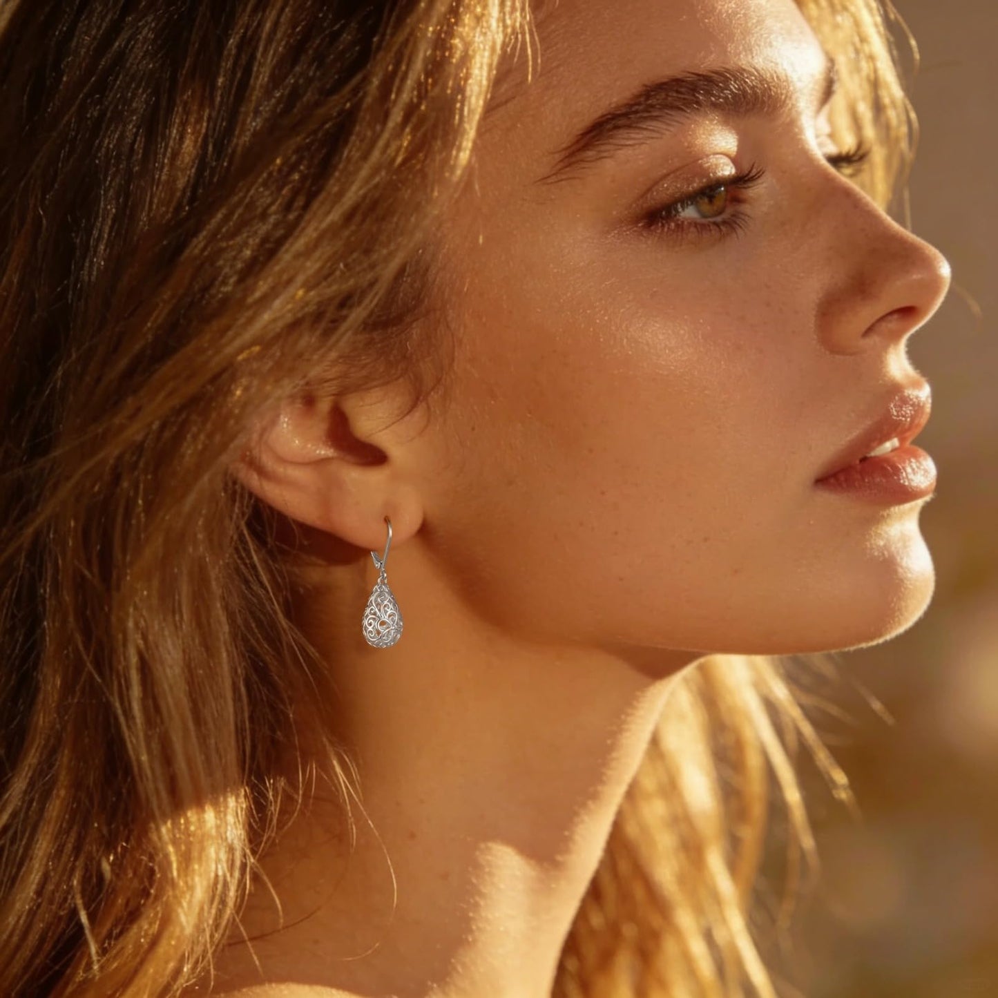 Teardrop 925 Sterling Silver Dangle Earrings for Women Hypoallergenic Filigree Leverback Drop Earrings Jewelry Gifts