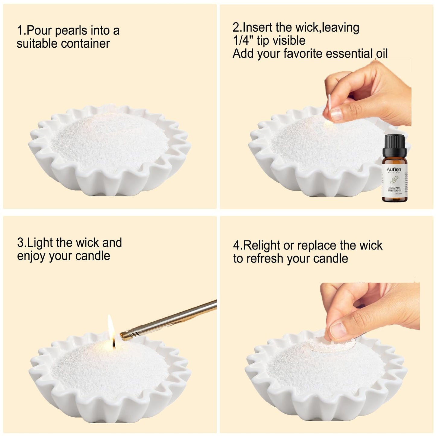 Aufien Candle Sand with Wicks, 16 Oz Pearled Candle, DIY Bead Powder Sand Wax Making kit Refillable Non Toxic for Handmade, Mother's Day Wedding and Halloween Christmas Decorations
