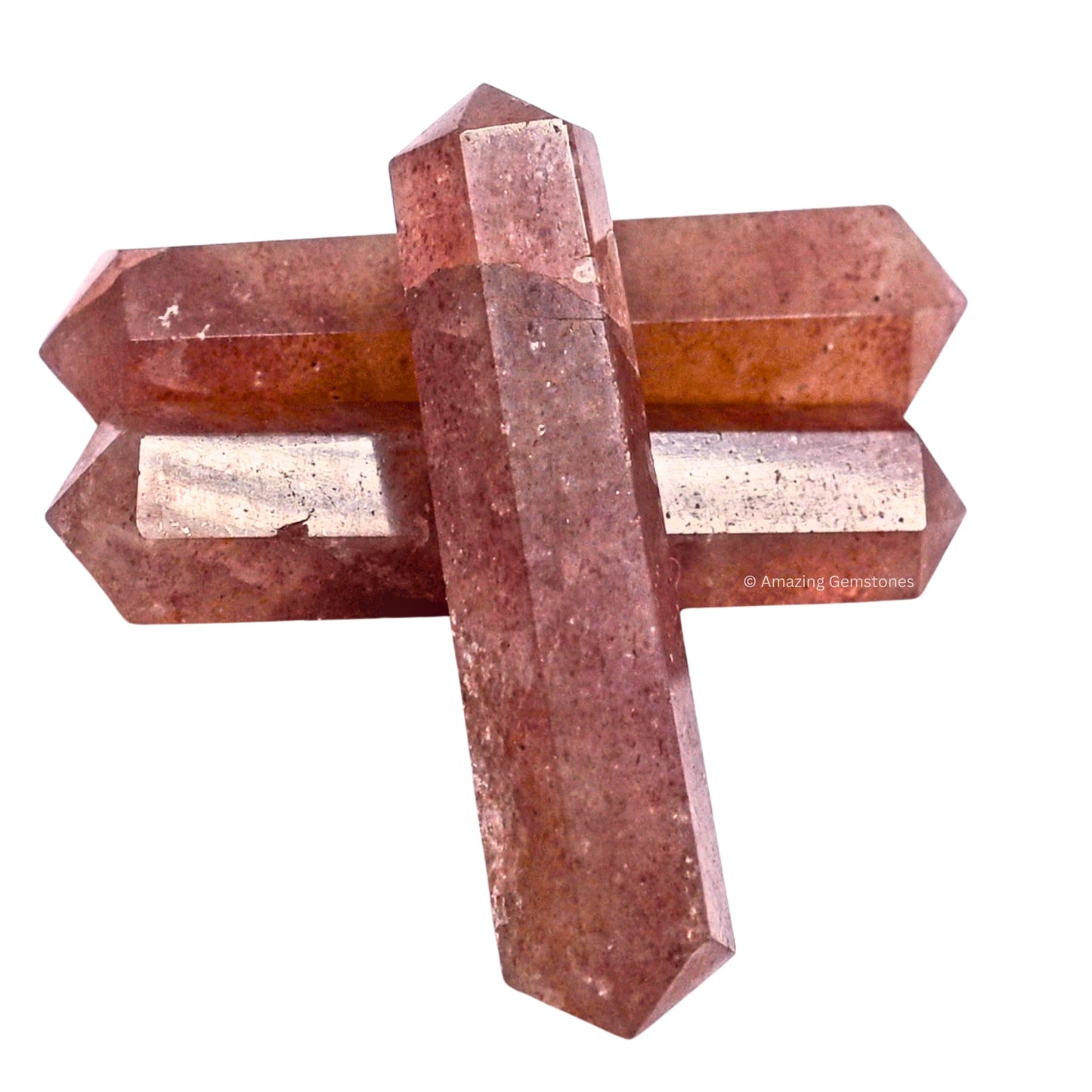 Amazing Gemstone Strawberry Quartz Crystal Points Bulk Healing Crystals and Stones - Pack of 3 Double Terminated Healing Wand Point Bulk Crystals for Crafts, Crystal Grid, DIY