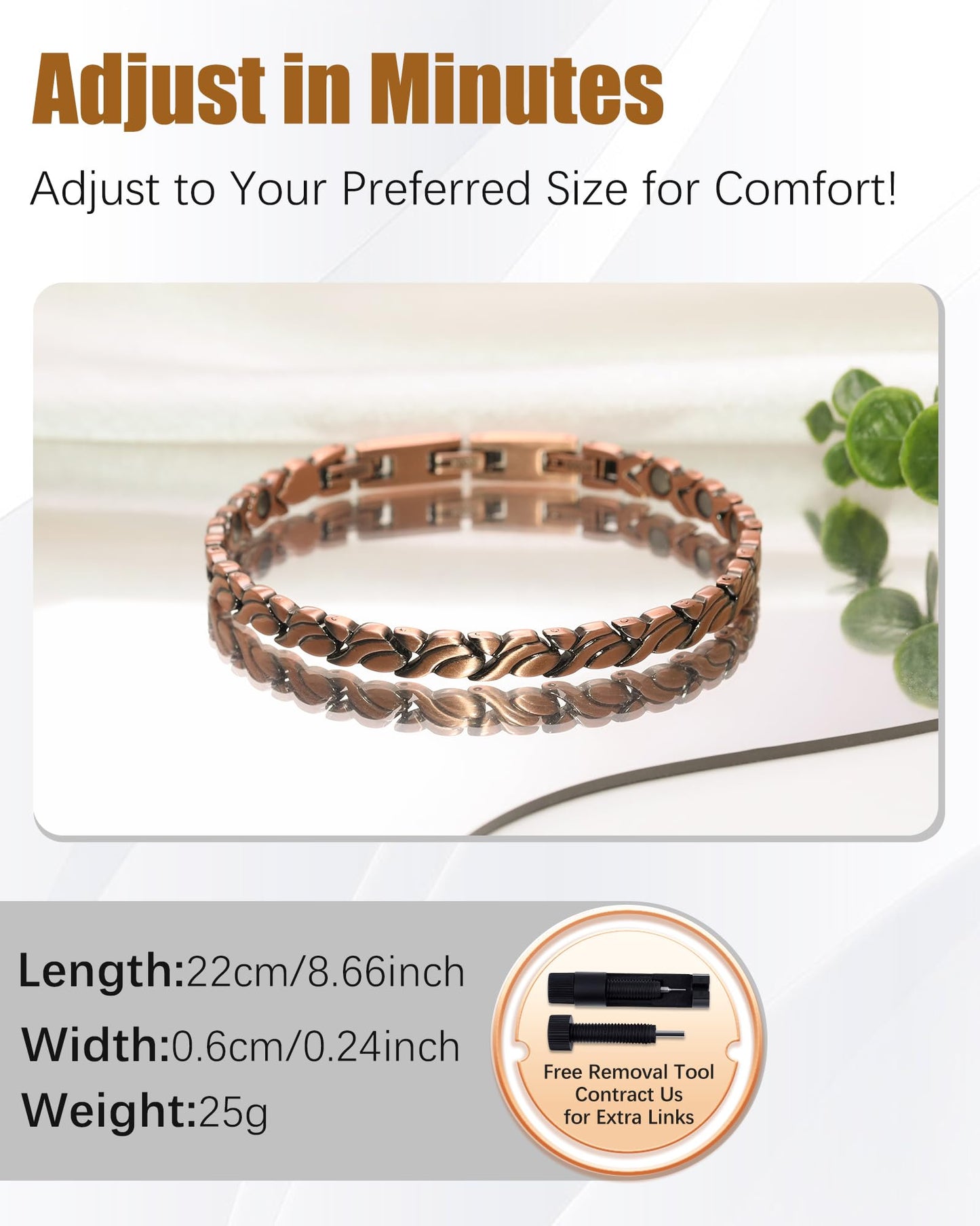 Jeracol Copper Bracelets & Ring for Women, 99.99% Pure Copper Magnetic Bracelets with Effective Neodymium Magnets, Adjustable Jewelry Gift with Sizing Tool