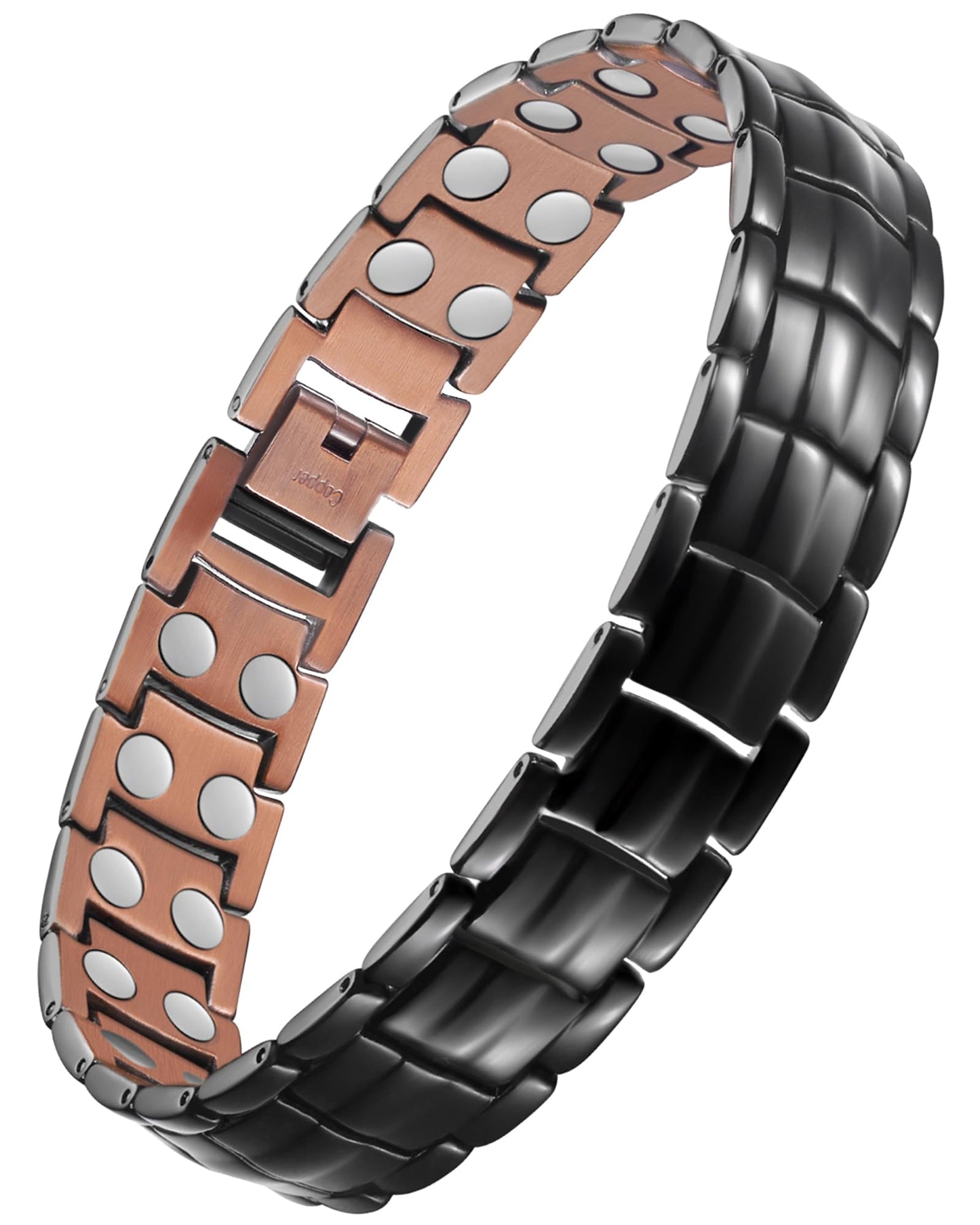 Jecanori 2X Strength Pure Copper Bracelet for Men, Magnetic Bracelets for Men with Fold-Over Clasp