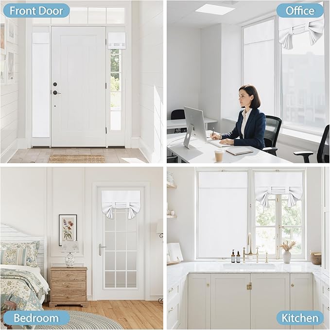 RYB HOME French Door Curtains 72 inches Long - Privacy Window Curtains Tie up Blind for Patio Sliding Glass Door Living Room Bedroom, W 42 x L 72 inch, Pure White, 1 Panel