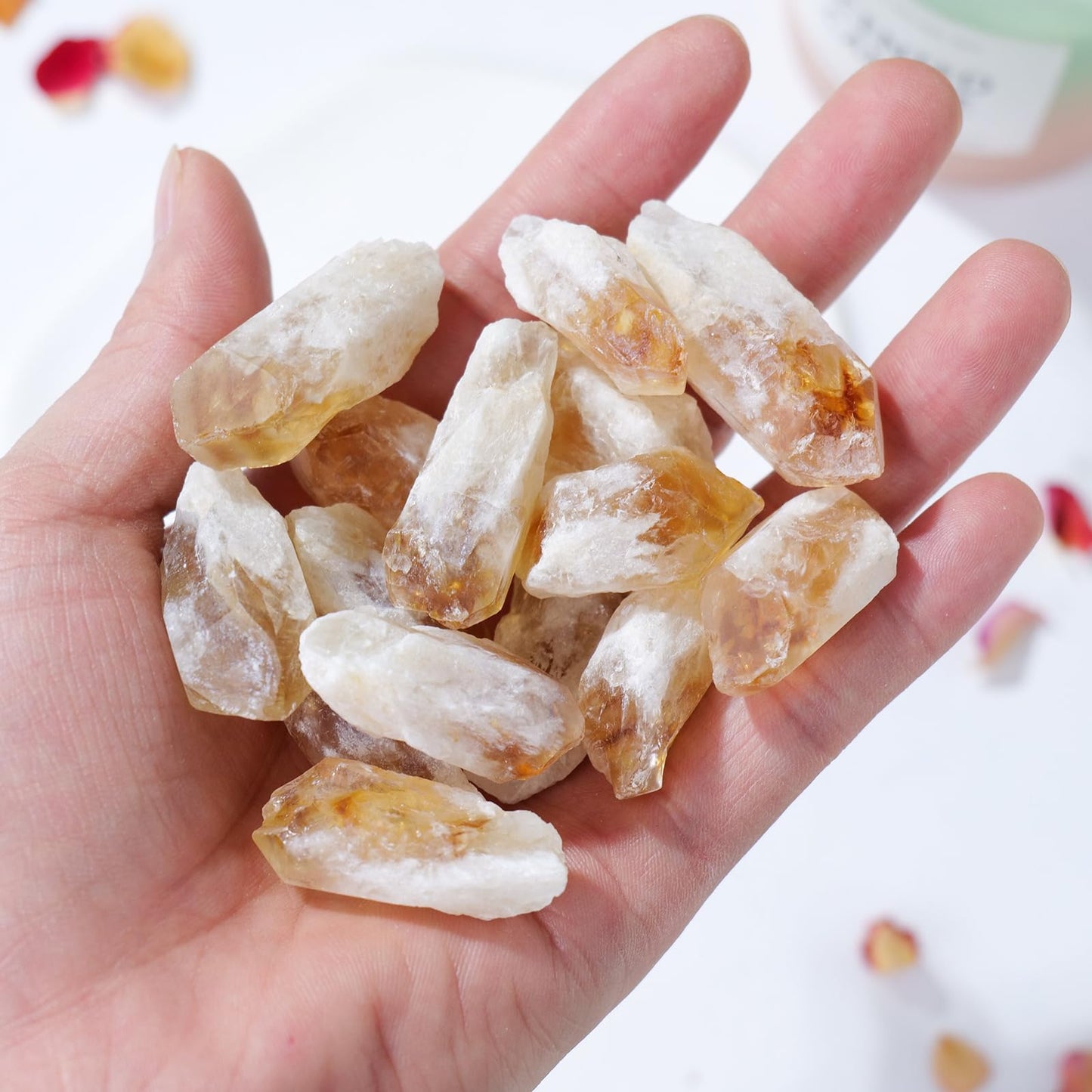 Apengshi 0.97 lb (440g) Natural Citrine Crystal Points Irregular Rough Crystal Stone Raw Crystal Gemstones Bulk Chakra Stones Meditation Reiki Collect Handmade DIY