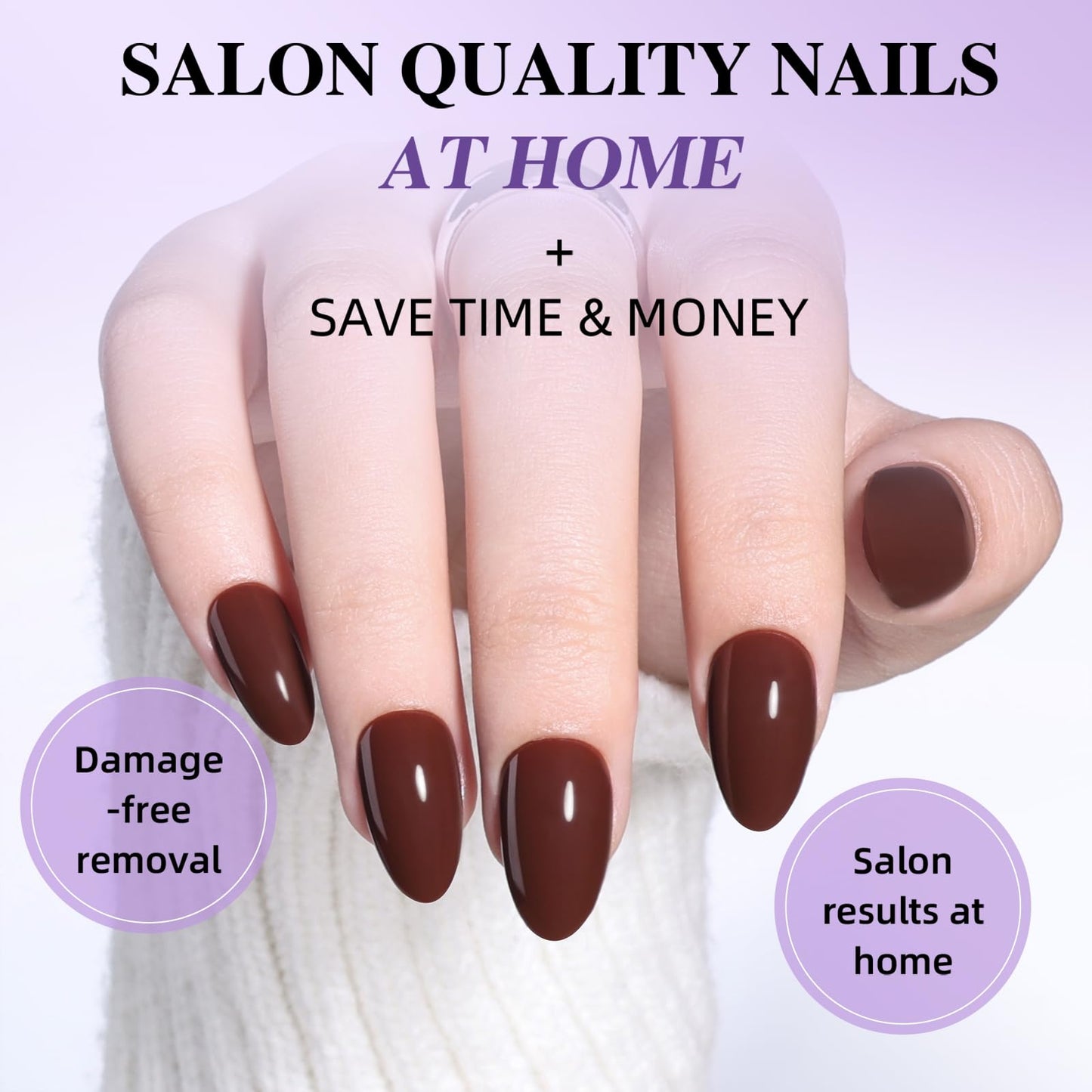 Brown Press On Nails Short Almond - Glossy Reusable Brown Nails Press ons for Women, 32 Pieces in 16 Sizes False Nails Kit with Glue