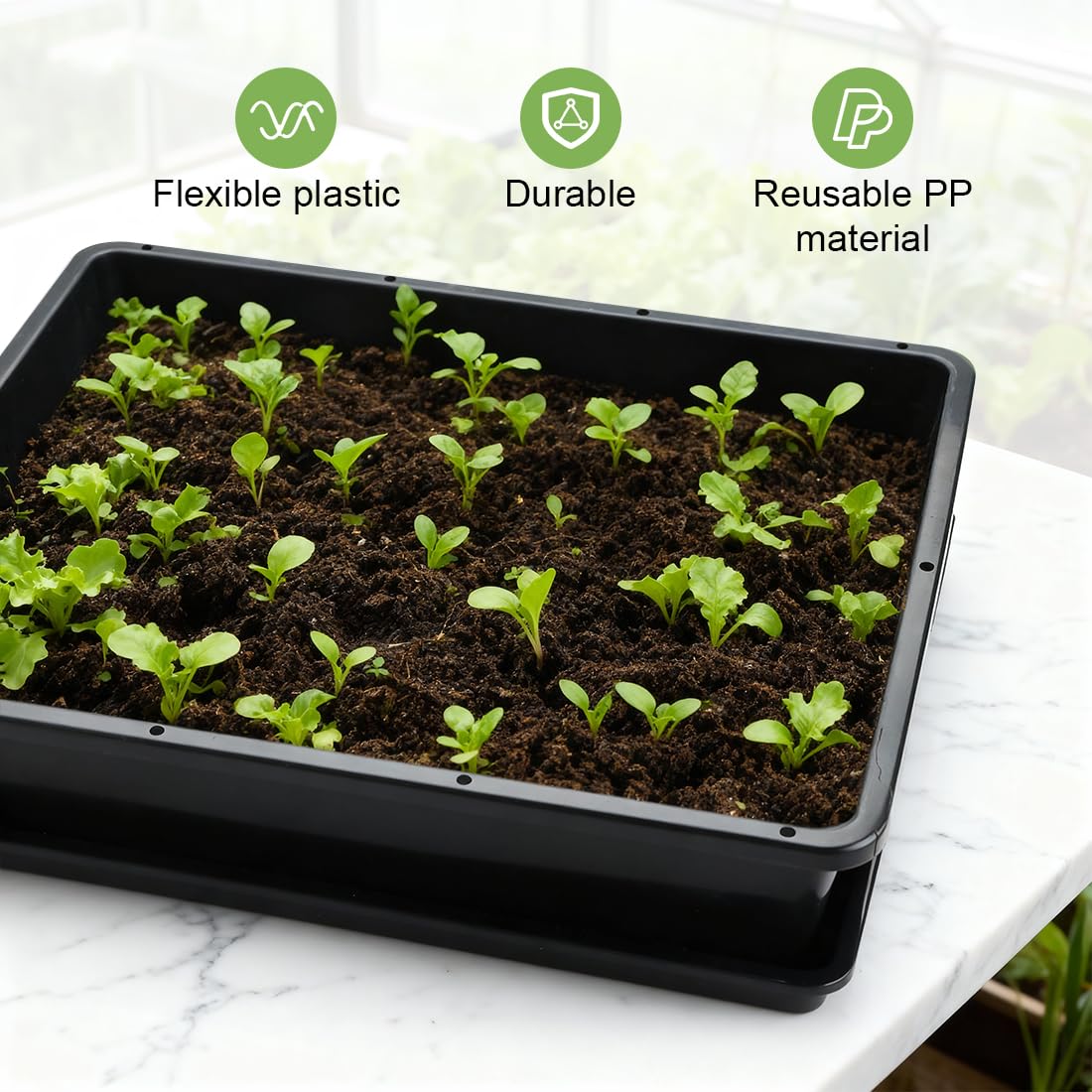 RooTrimmer 5 Pack Soil Blocking Trays(14"x12"x3"), Plastic Flat Plant Tray for Holding or Collecting Drainage Water, Elevated Microgreen Seed Starter Tray for Seed Germination (Black)