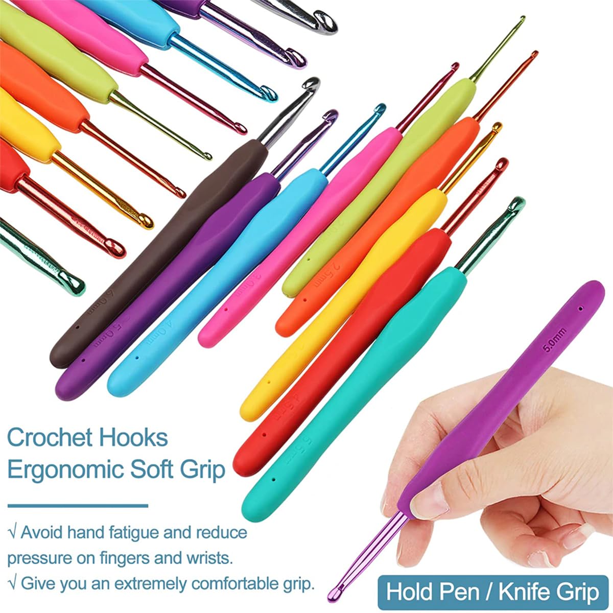 Abizarch 59 Pcs Crochet Hooks Kit for Beginners Adults, Knitting Starter Kit for Adults Ergonomic Soft Grip Handle Crochet Tools, DIY Weave Yarn Kits with Carry Bag, Travel Knitting Crochet Supplies