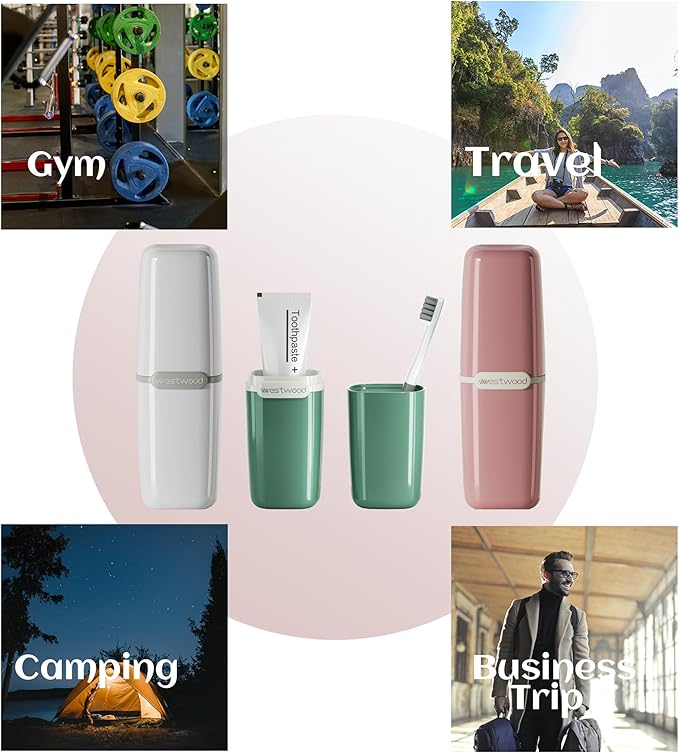 Green Plastic Travel Toothbrush Holder Case with Cover, Portable Travel Toothbrush Cup, Storage Container for School Camping Business Trip Bathroom