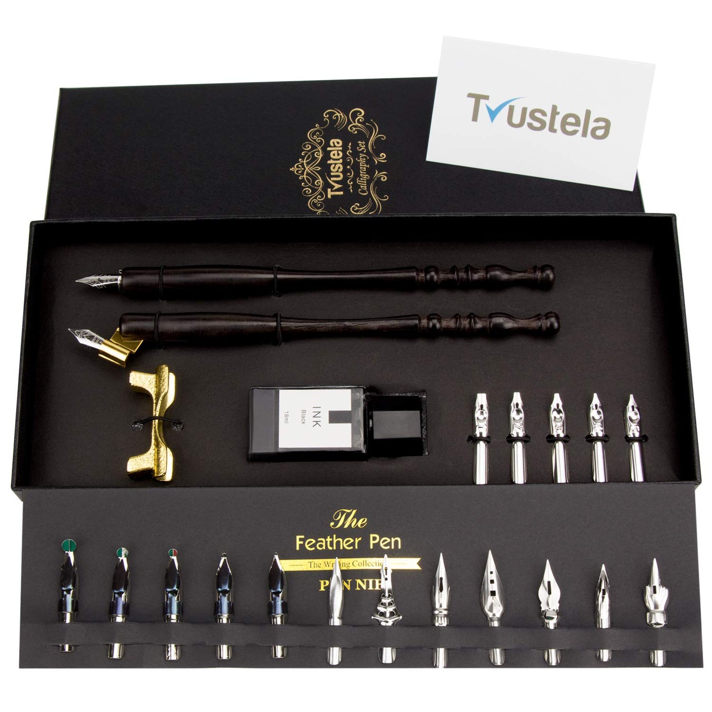 Trustela Calligraphy Set for Beginners, Dip Pen Set with 19 Nibs, Oblique Pen Holder, Wooden Pen Set