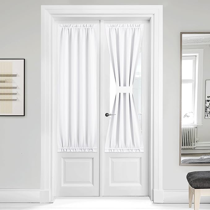 NICETOWN Pure White Sidelight Door Curtain Panel Blocks 50% of Sunlight, Thermal Insulated French Door Drapery with Tie Back, Window Covering for Kitchen, 36 x 64 inches Long, 1 Panel