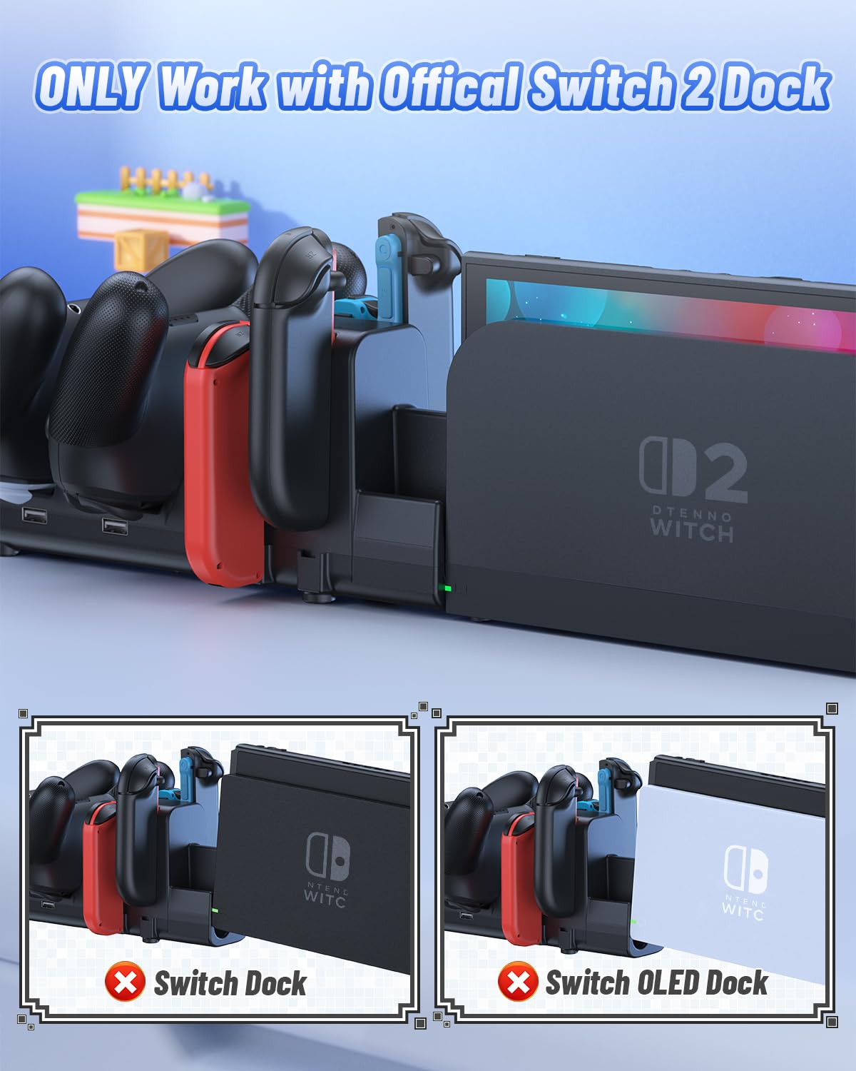 FASTSNAIL [Switch 1/2 Compatible] Controller Charging Dock for Nintendo Switch 2/1 for Joycon 2, 10 in 1 Fast Controller Charger Station Stand for Pro Controller 2/1 with 11 RGB Modes, LED Indicator