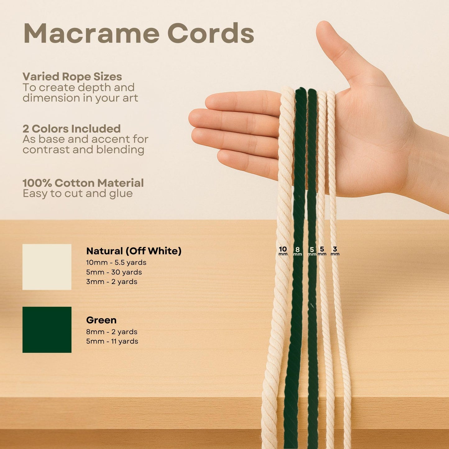 DIY Rope Canvas Kit for Beginners - Complete Macrame Ropes Supplies & Tools | DIY Macrame Art Wall Hanging Decor Starter Set, Craft Kits for Adults, Boho Wall Art Aesthetic Home Decoration (Green)