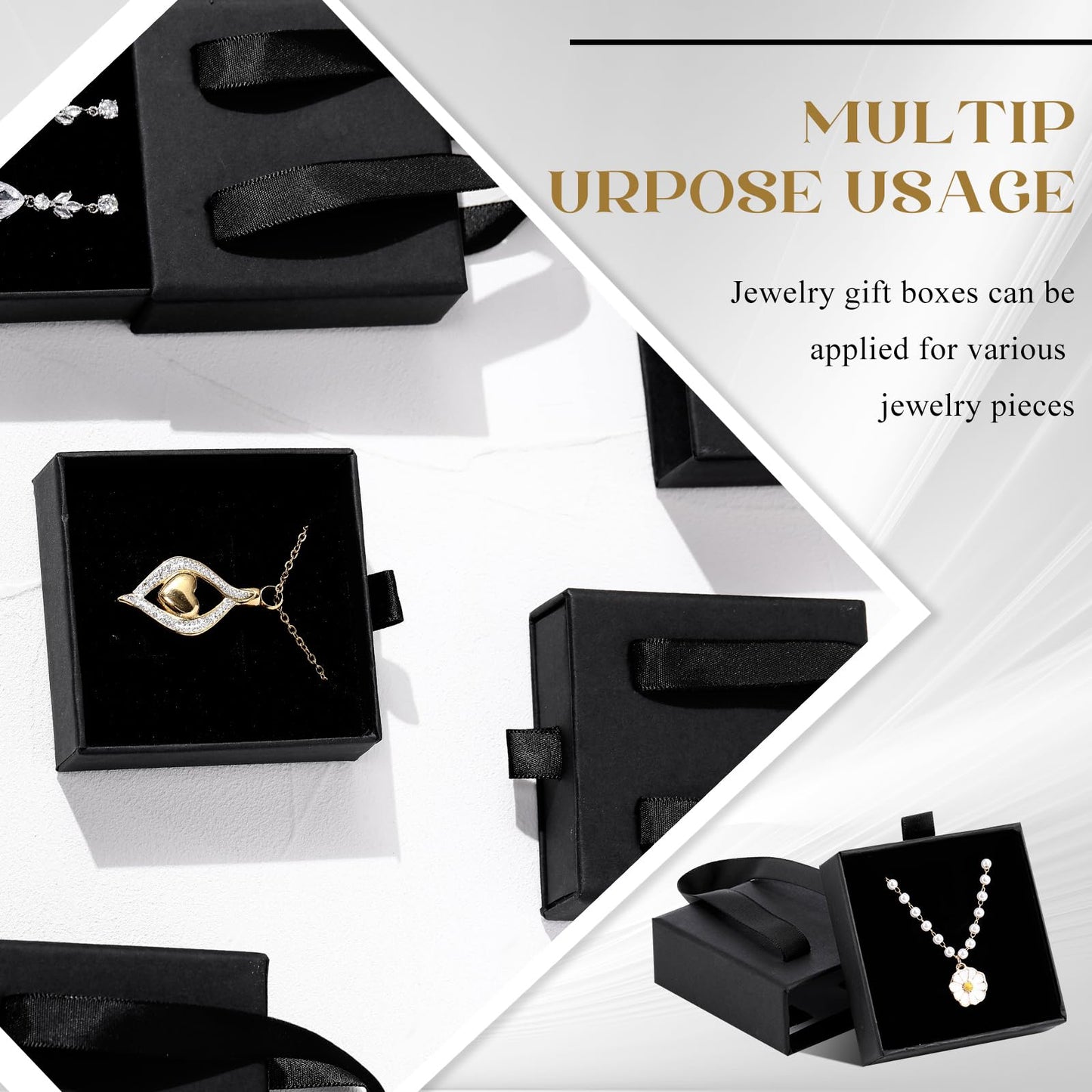 Kenning 50 Pack Jewelry Gift Boxes Bulk 3.1x3.1x1.2inch Cardboard Black Jewelry Boxes for Earrings Bracelets Necklace, Pull out Design, Small Ring Box for Selling Display