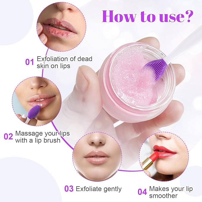 5pcs Lip Scrub Brush, Silicone Lip Exfoliator Brushes Scrubber Tool, Double-Sided Lip Cleaning Exfoliating Remove Dead Skin Tool for Men Women Dark Lips- Pink & Yellow & Blue & Purple & Red