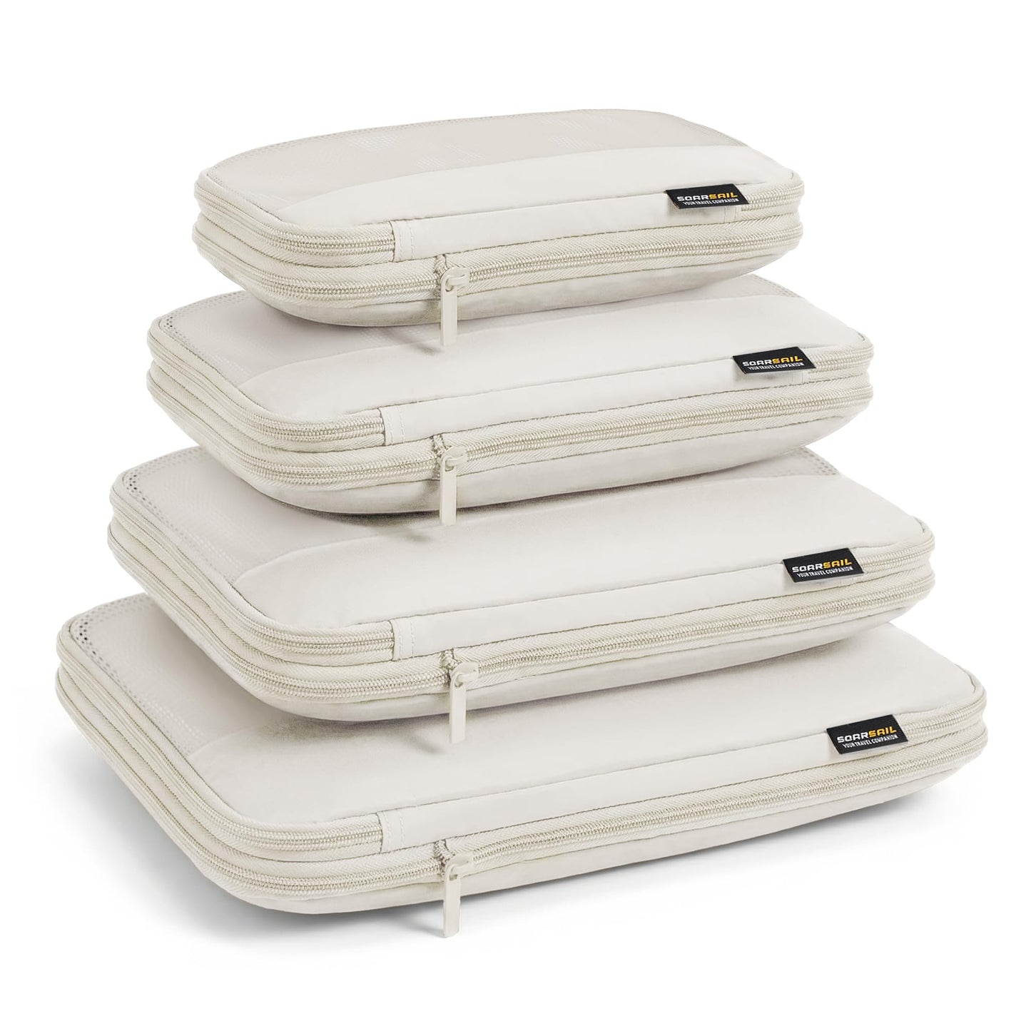 SOARSAIL 4 Piece Compression Packing Cubes for 3–7 Day Travel, Lightweight Travel Organizers with Breathable Mesh, Double-Zipper Packing Cubes for Carry-On & Suitcases (Off White)