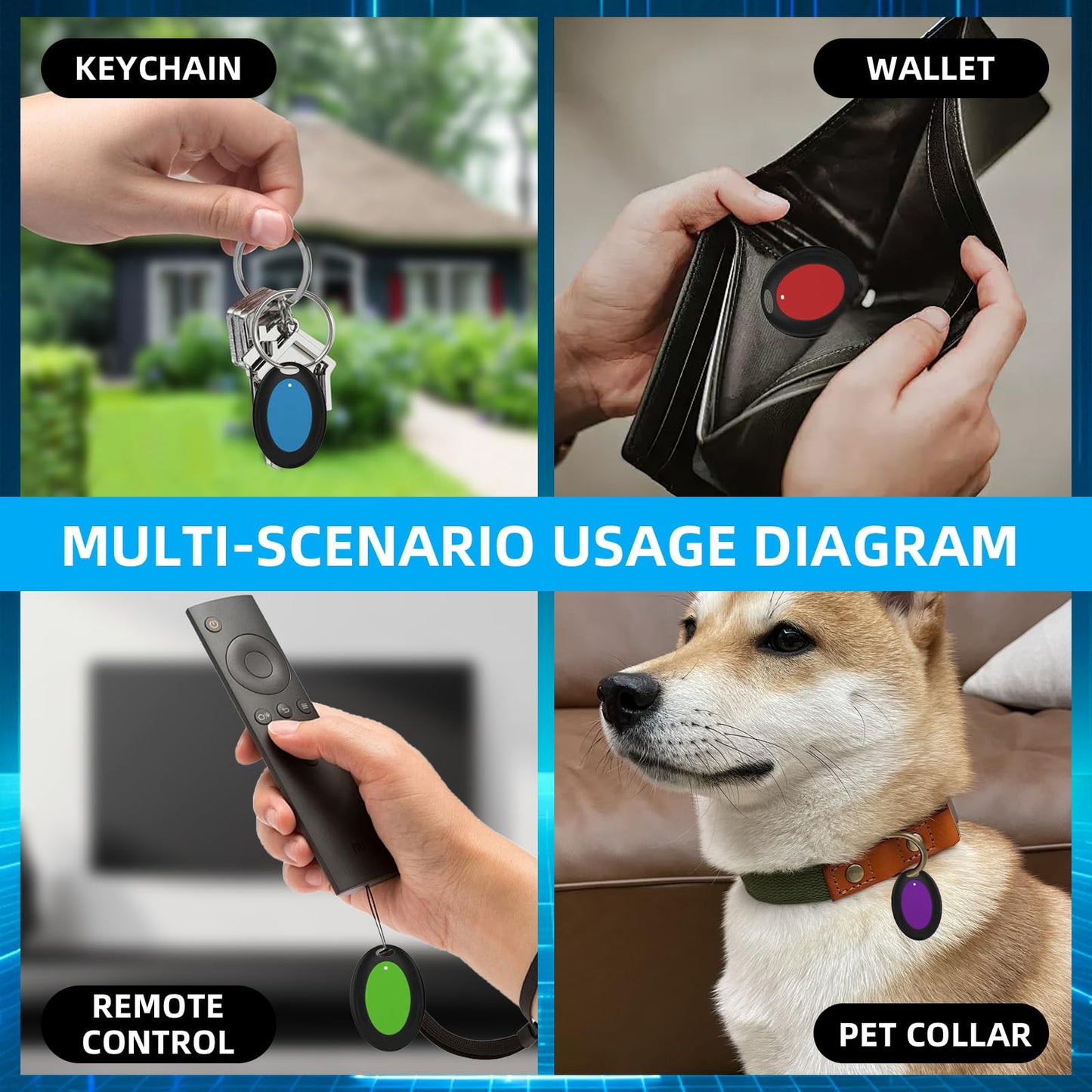 Key Finder Wireless RF Locator with 80dB+ Loud Beep & LED Light, 131ft Range, No App Needed, 1 RF Transmitter & 4 Receivers, Item Tracker for Keys, TV Remote, Wallet, Pet, and Glasses