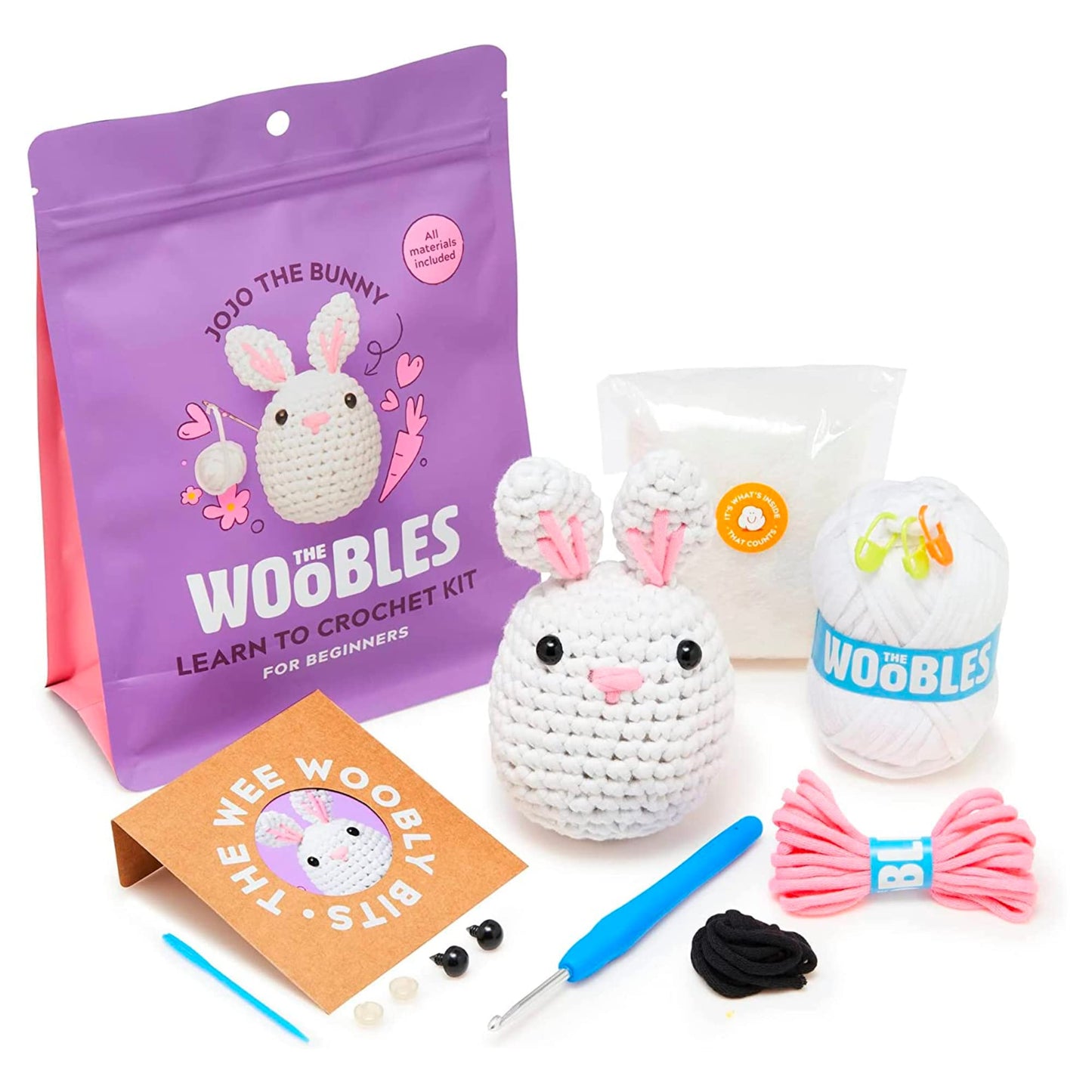 The Woobles Beginners Crochet Kit with Easy Peasy Yarn as seen on Shark Tank Bundle - with Step-by-Step Video Tutorials - Kiki The Chick and JoJo The Bunny